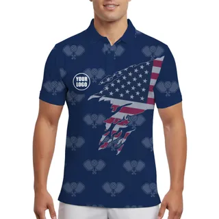 Picklewin Custom Logo Pickleball American Flag UV Men's Polo Shirts 