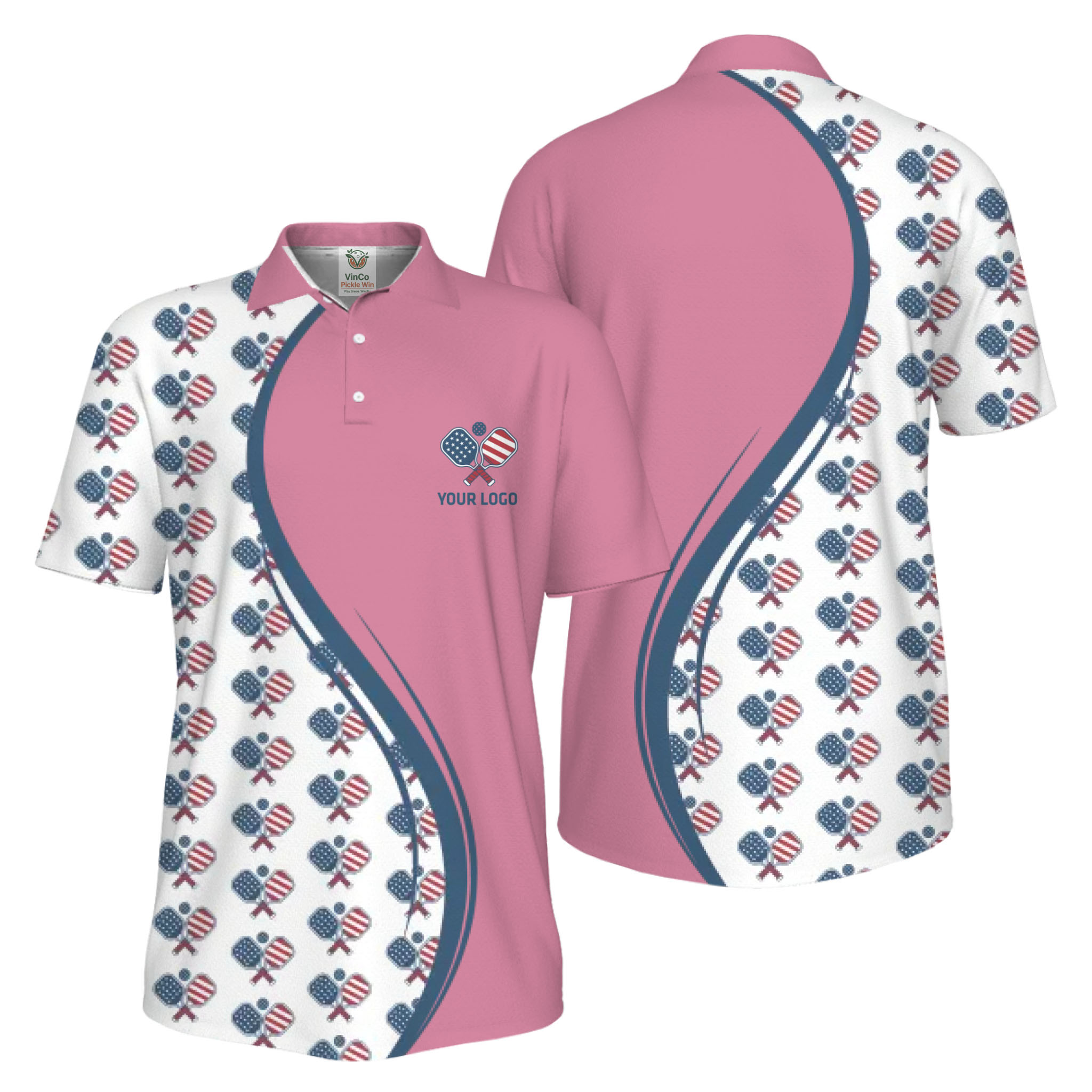 Picklewin Custom Logo Pickleball American Flag UV Protection Polo Shirt For Men
