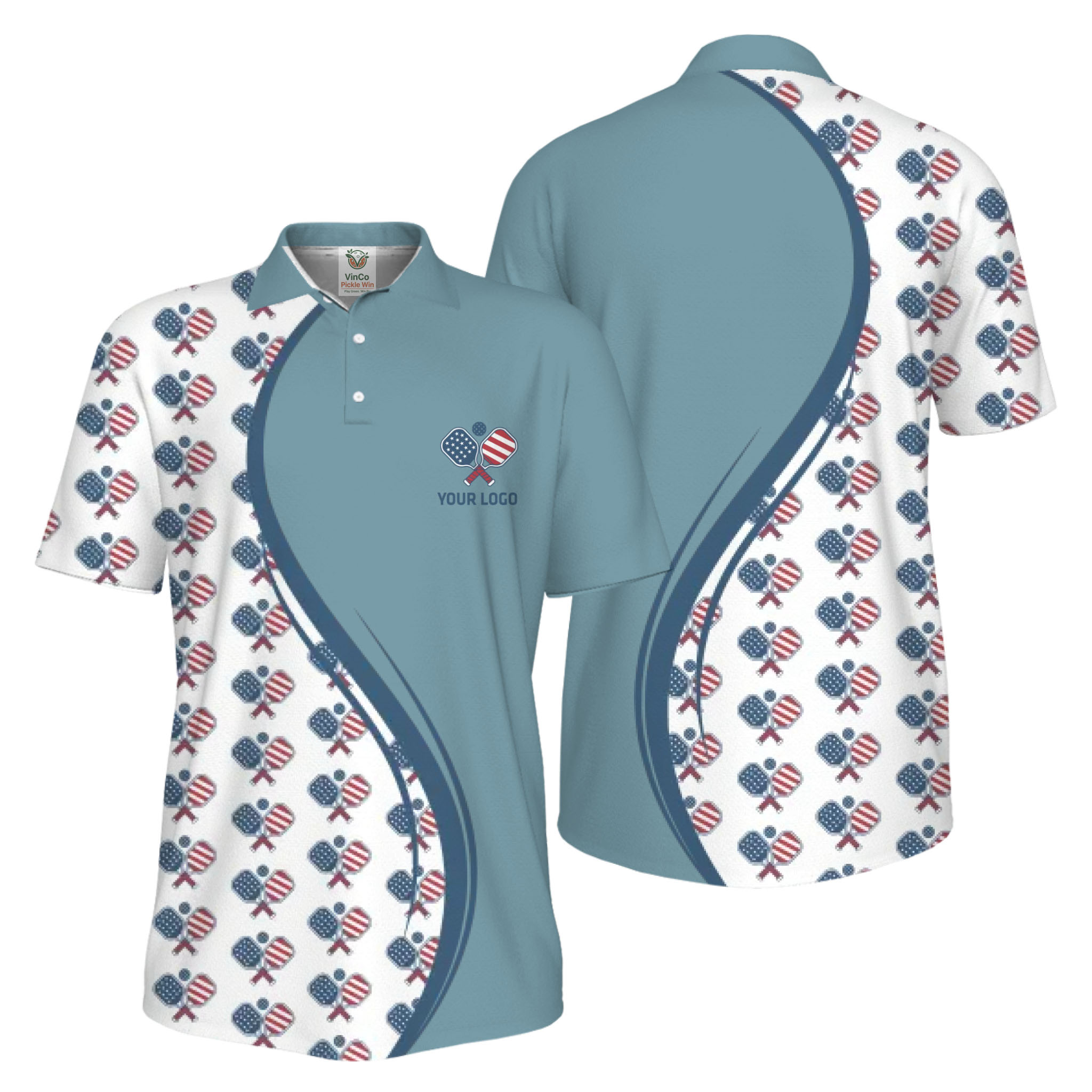 Picklewin Custom Logo Pickleball American Flag UV Protection Polo Shirt For Men