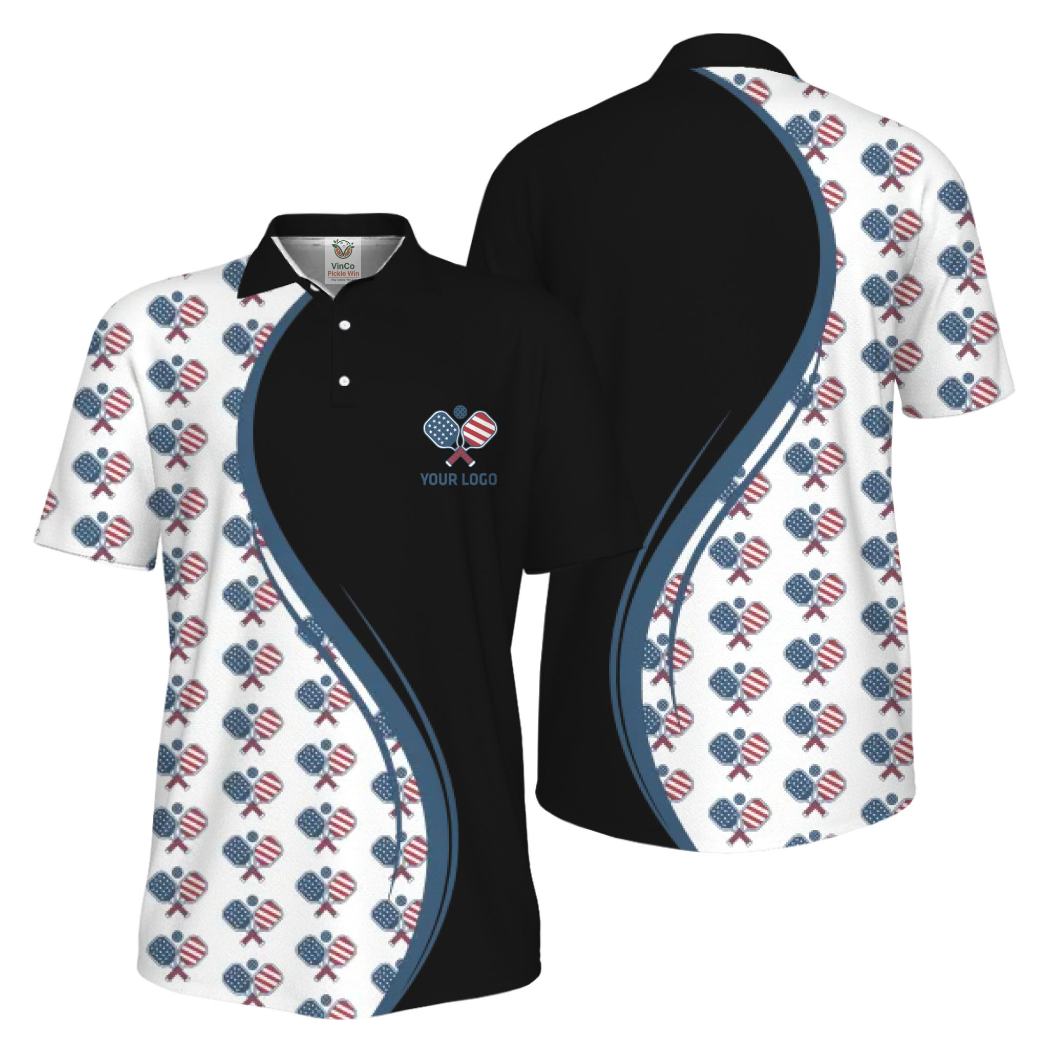 Picklewin Custom Logo Pickleball American Flag UV Protection Polo Shirt For Men