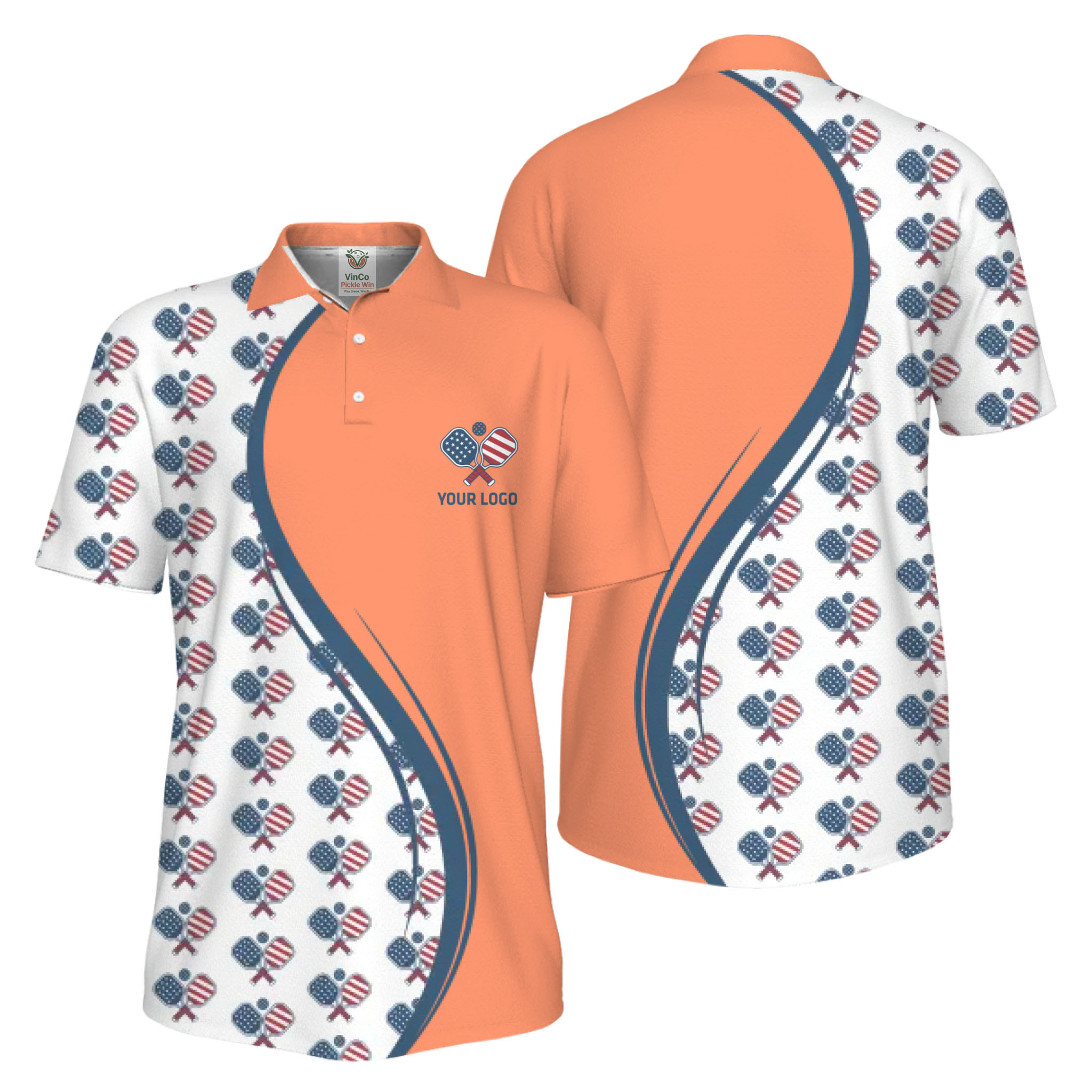 Picklewin Custom Logo Pickleball American Flag UV Protection Polo Shirt For Men