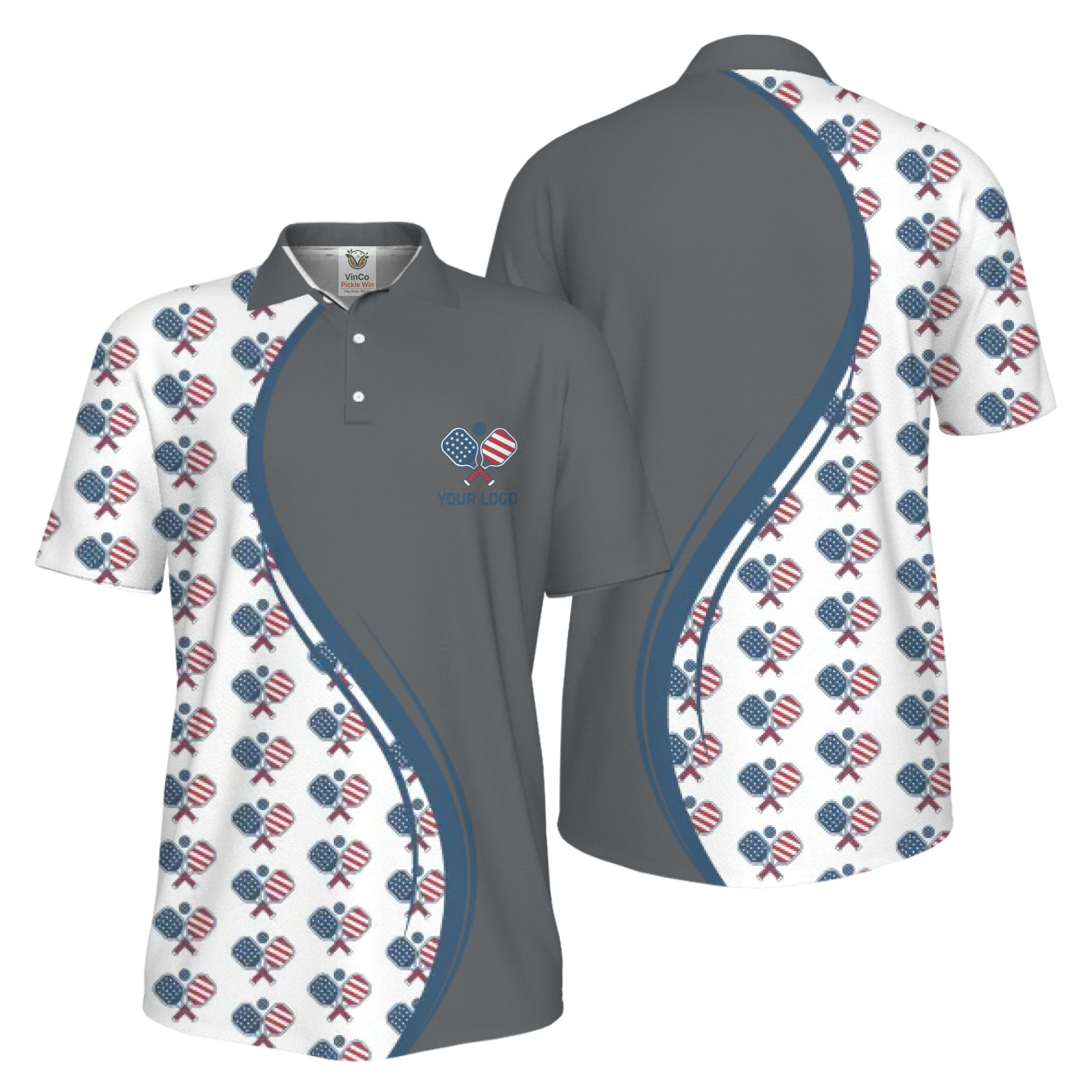 Picklewin Custom Logo Pickleball American Flag UV Protection Polo Shirt For Men