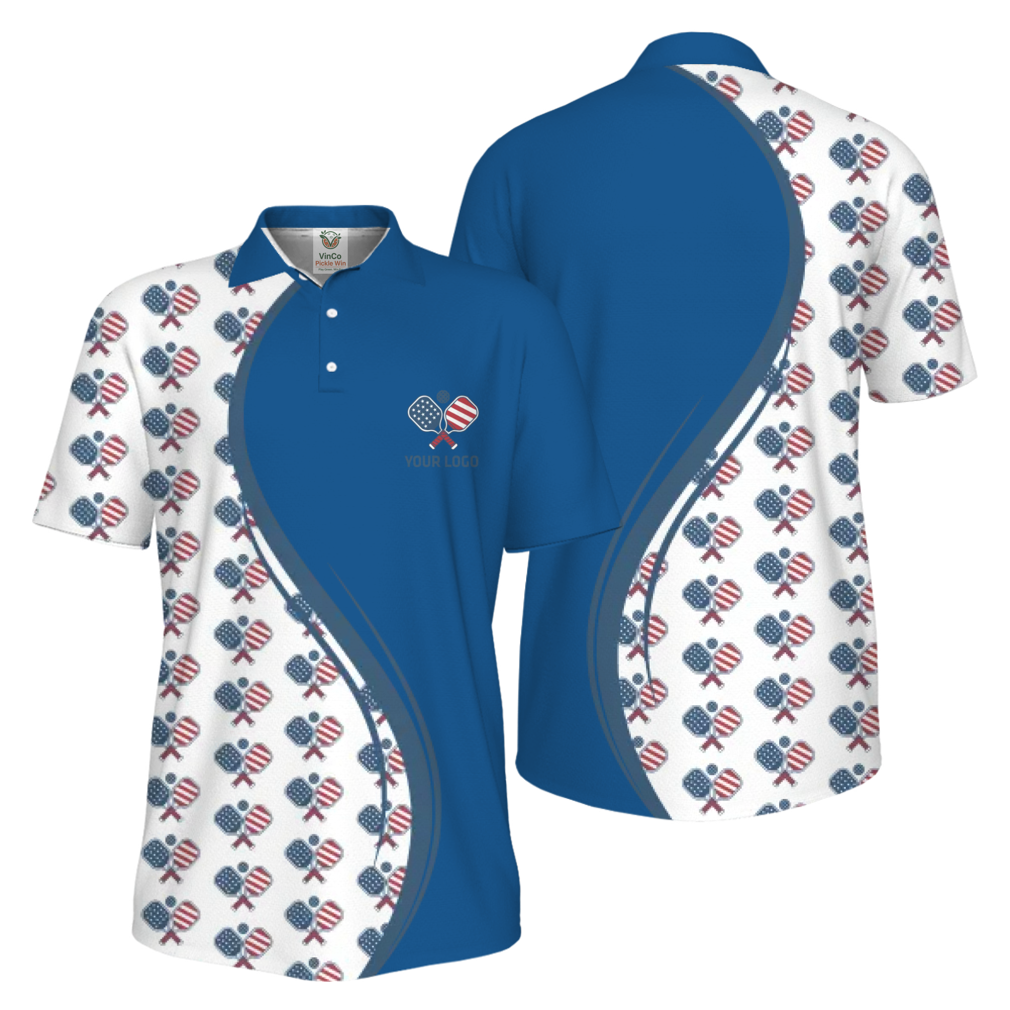 Picklewin Custom Logo Pickleball American Flag UV Protection Polo Shirt For Men - alternate