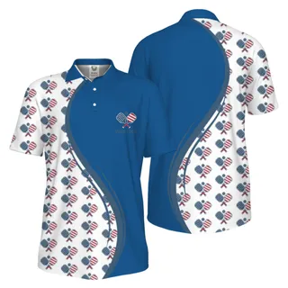 Picklewin Custom Logo Pickleball American Flag UV Protection Polo Shirt For Men – alternate