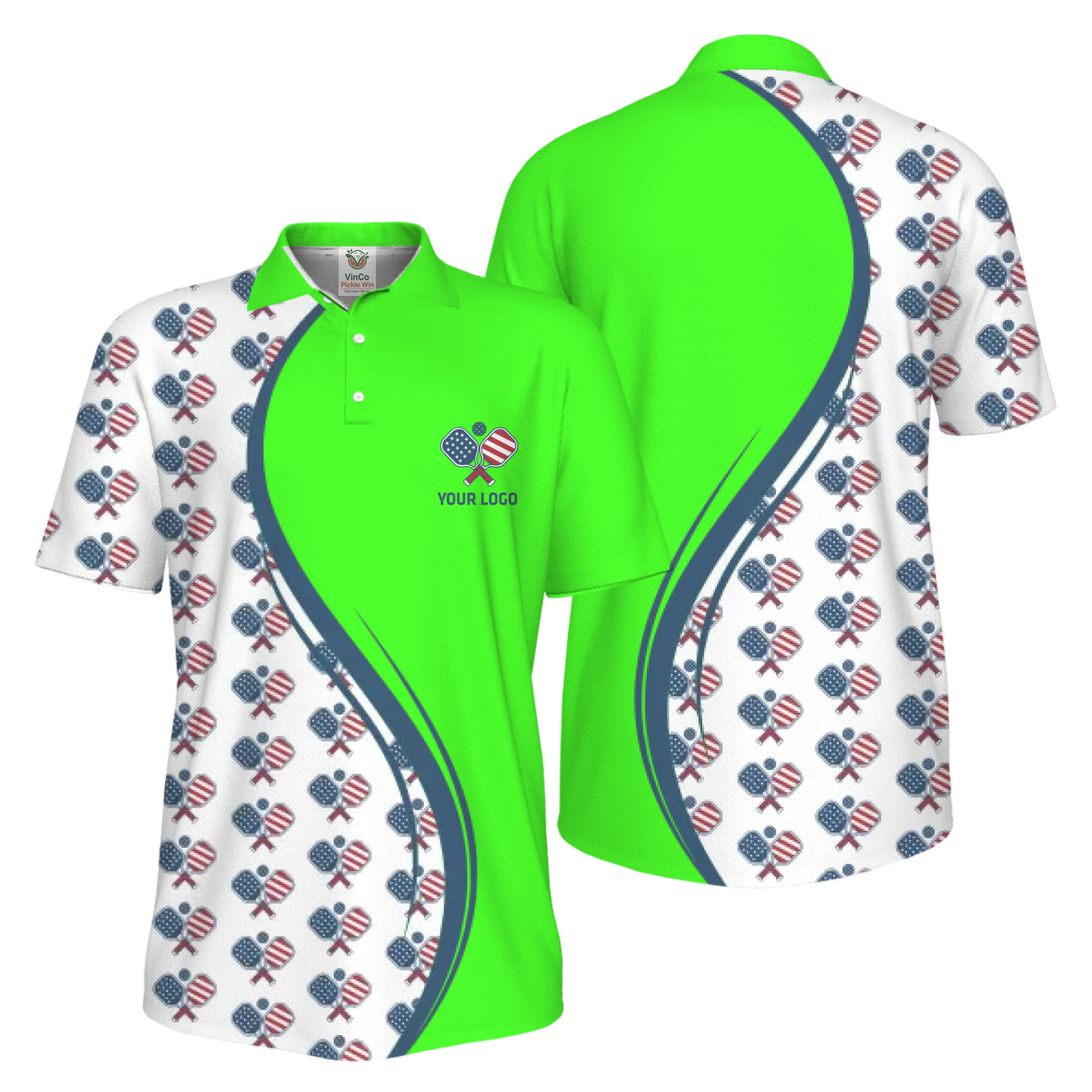 Picklewin Custom Logo Pickleball American Flag UV Protection Polo Shirt For Men