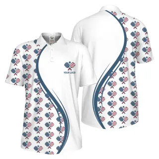 Picklewin Custom Logo Pickleball American Flag UV Protection Polo Shirt For Men