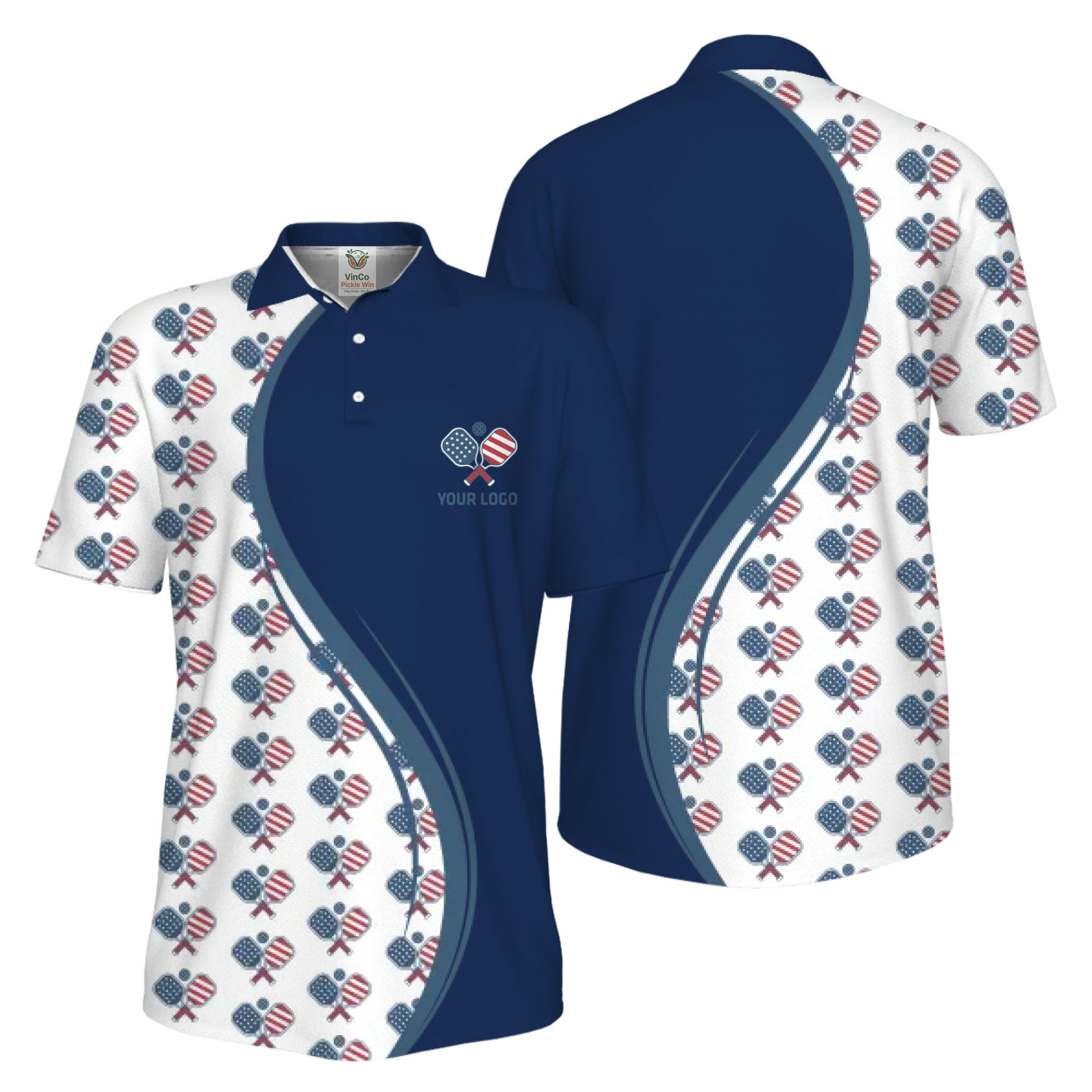Picklewin Custom Logo Pickleball American Flag UV Protection Polo Shirt For Men