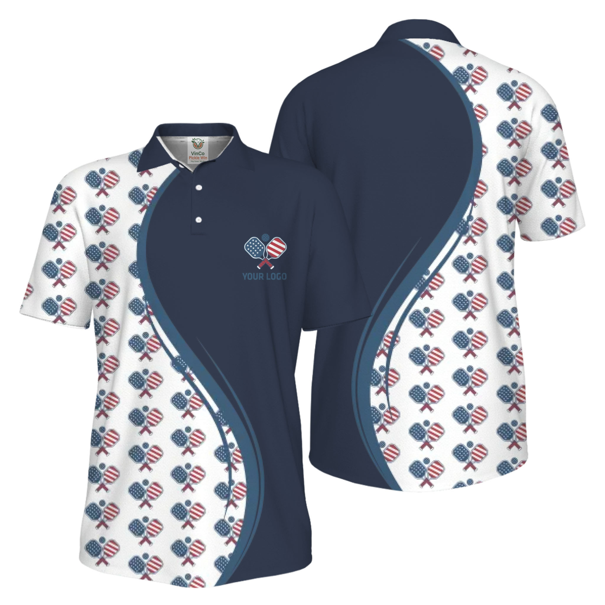 Picklewin Custom Logo Pickleball American Flag UV Protection Polo Shirt For Men