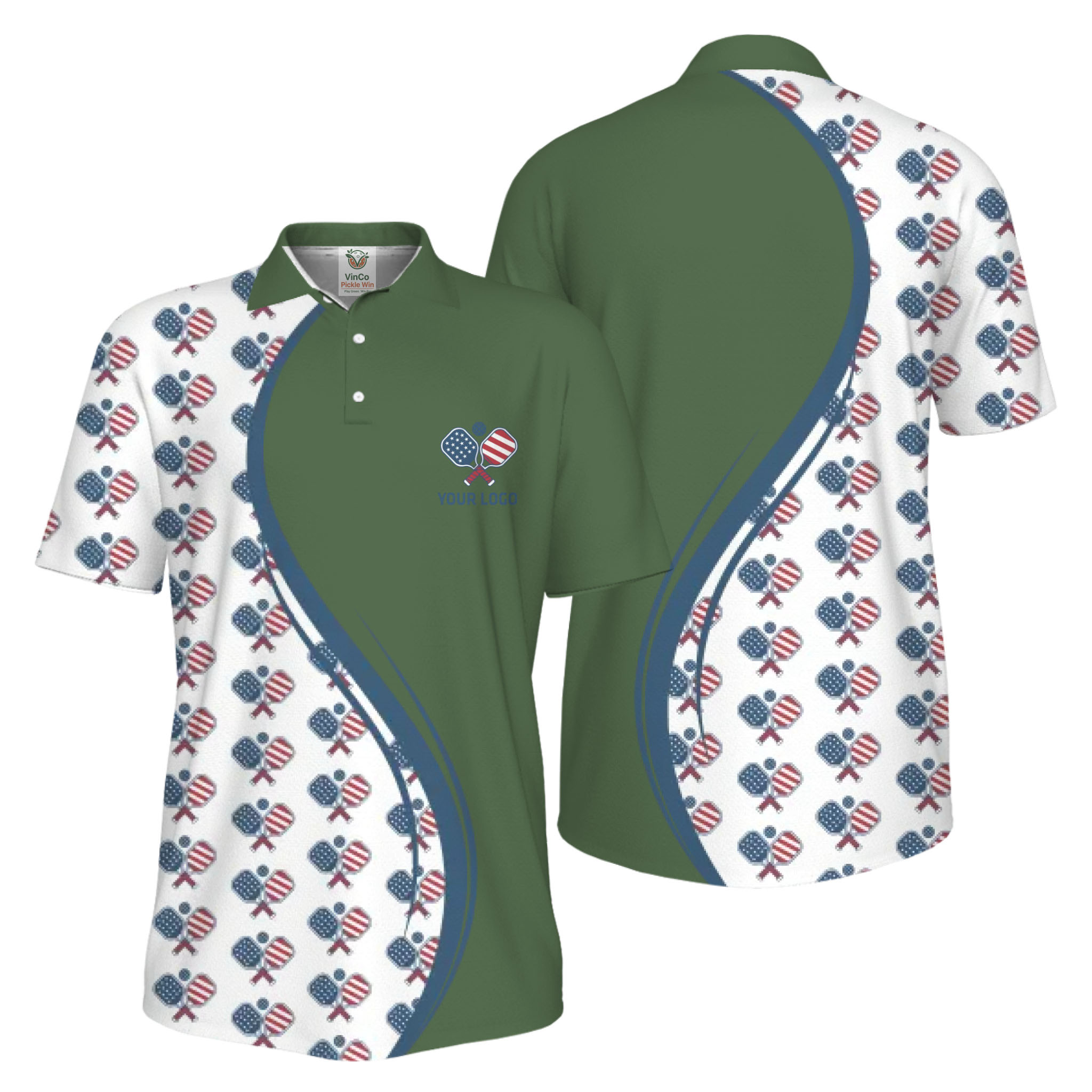 Picklewin Custom Logo Pickleball American Flag UV Protection Polo Shirt For Men