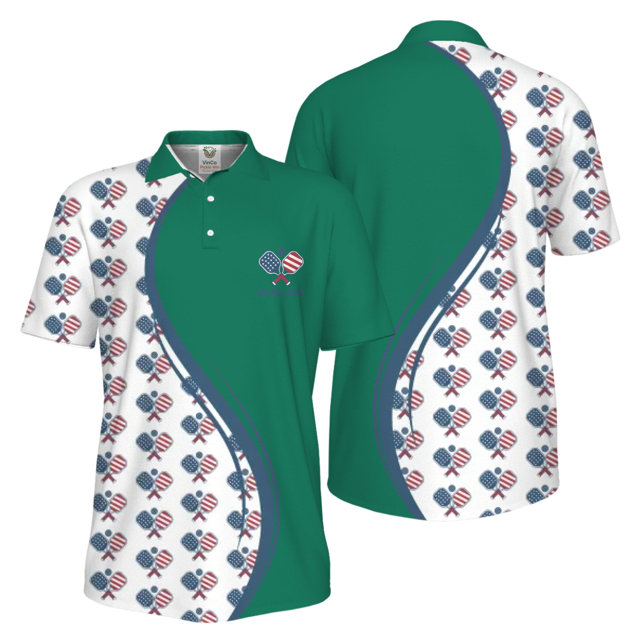 Picklewin Custom Logo Pickleball American Flag UV Protection Polo Shirt For Men