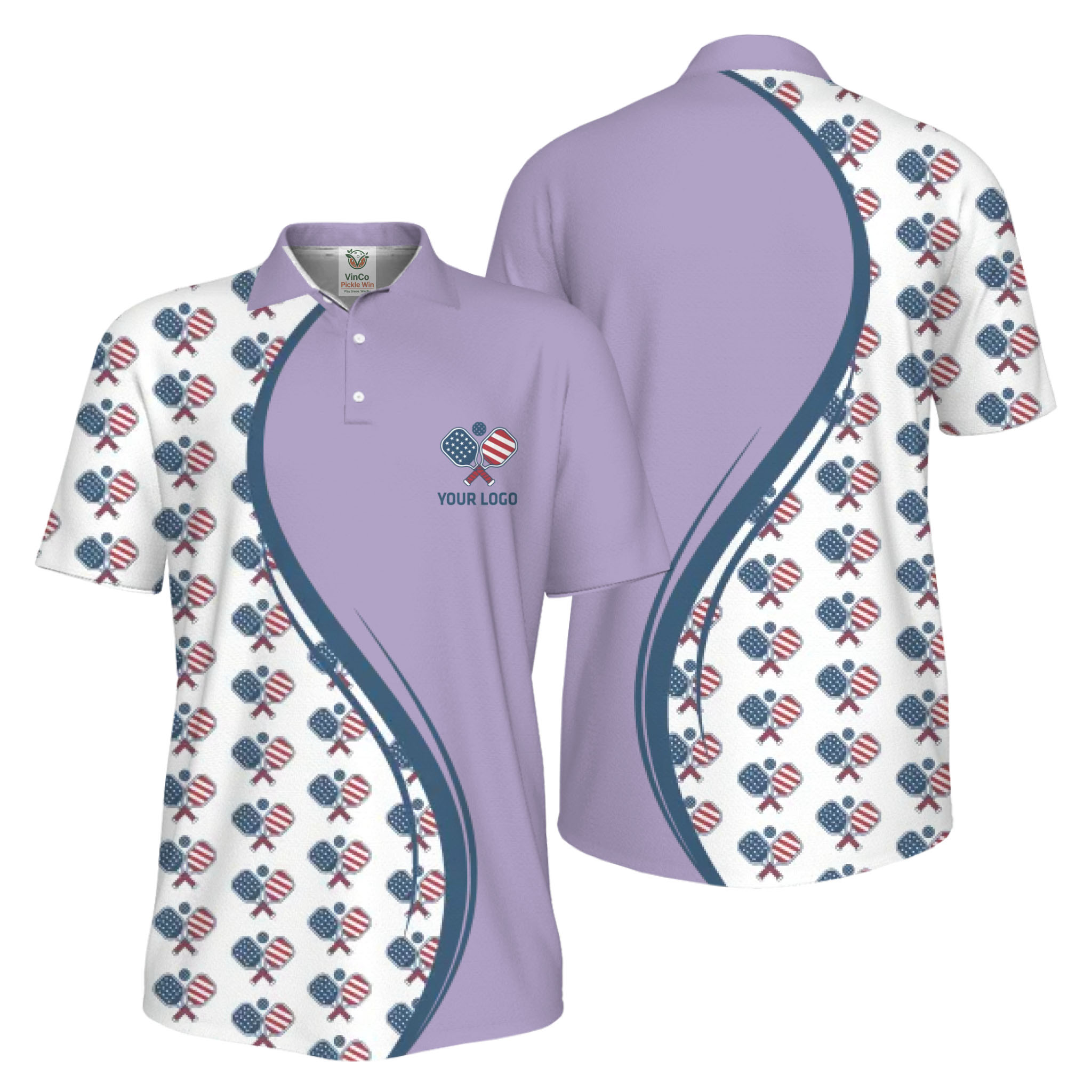 Picklewin Custom Logo Pickleball American Flag UV Protection Polo Shirt For Men