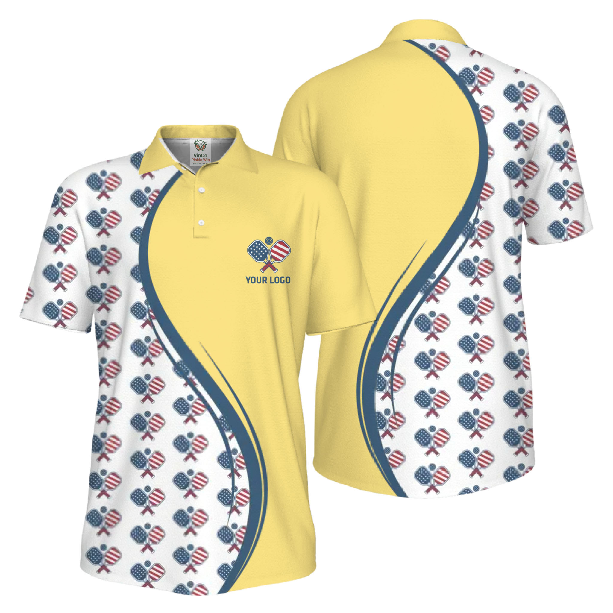 Picklewin Custom Logo Pickleball American Flag UV Protection Polo Shirt For Men