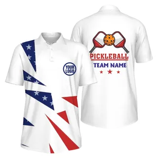 Picklewin Custom Logo Pickleball Team Patriotic UV Protect Men's Polo Shirts