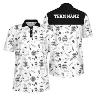 Picklewin Custom Multiple Logos Pickleball Polo Shirt Mens Bulk Price