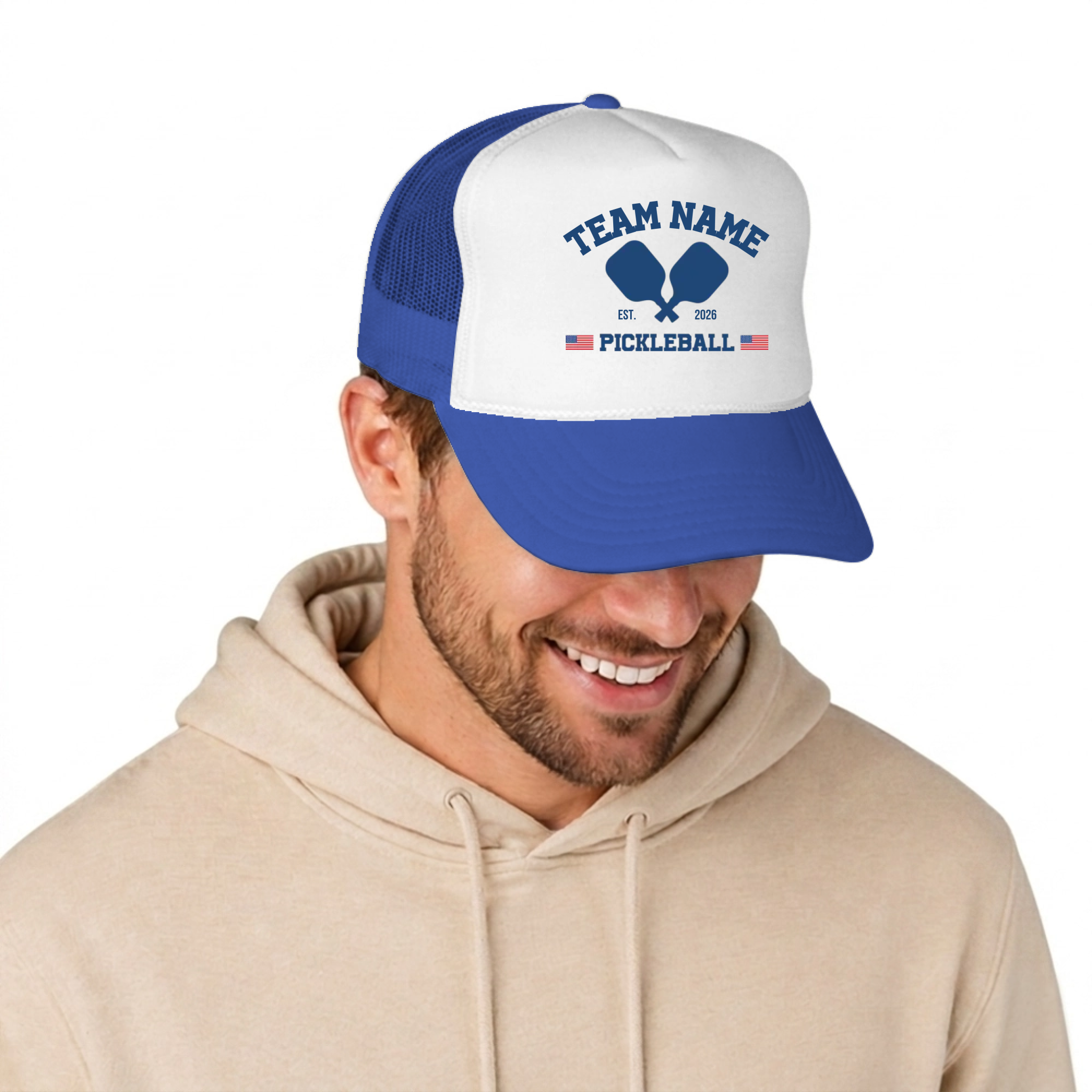 Picklewin Patriotic Custom Name Pickleball Men Trucker Cap 