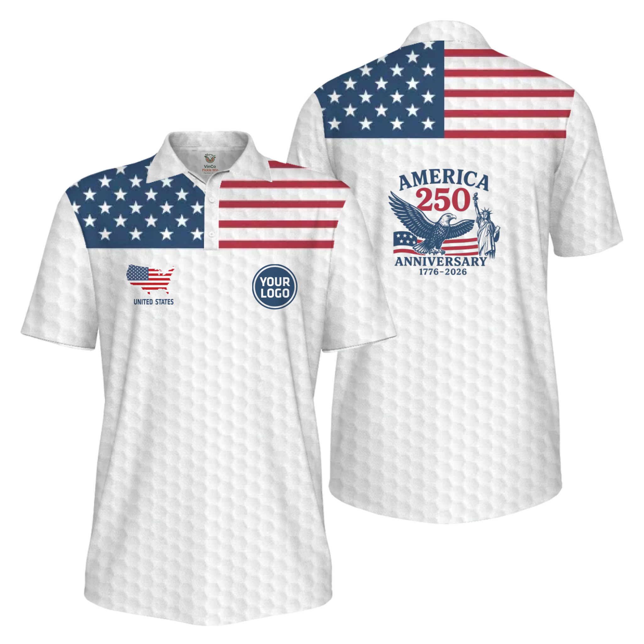 Picklewin Custom Pickleball American 250 Anniversary UV Protection Men Polo Shirt 