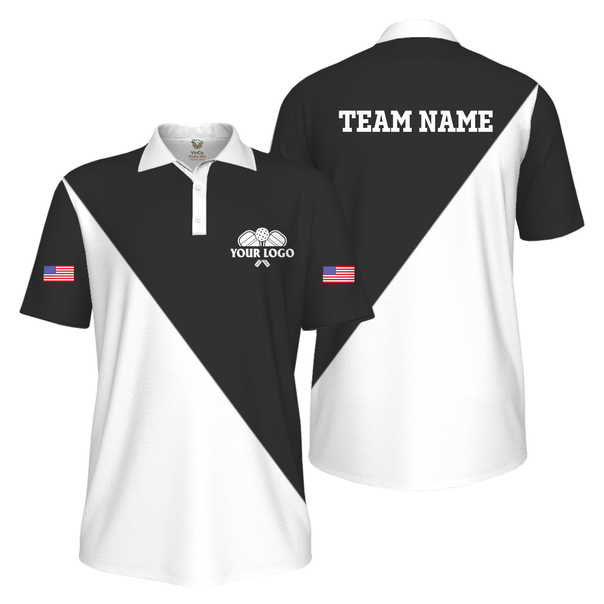 Picklewin Custom Pickleball Club Logo And Name US Flag UV Protection Men Polo Shirt
