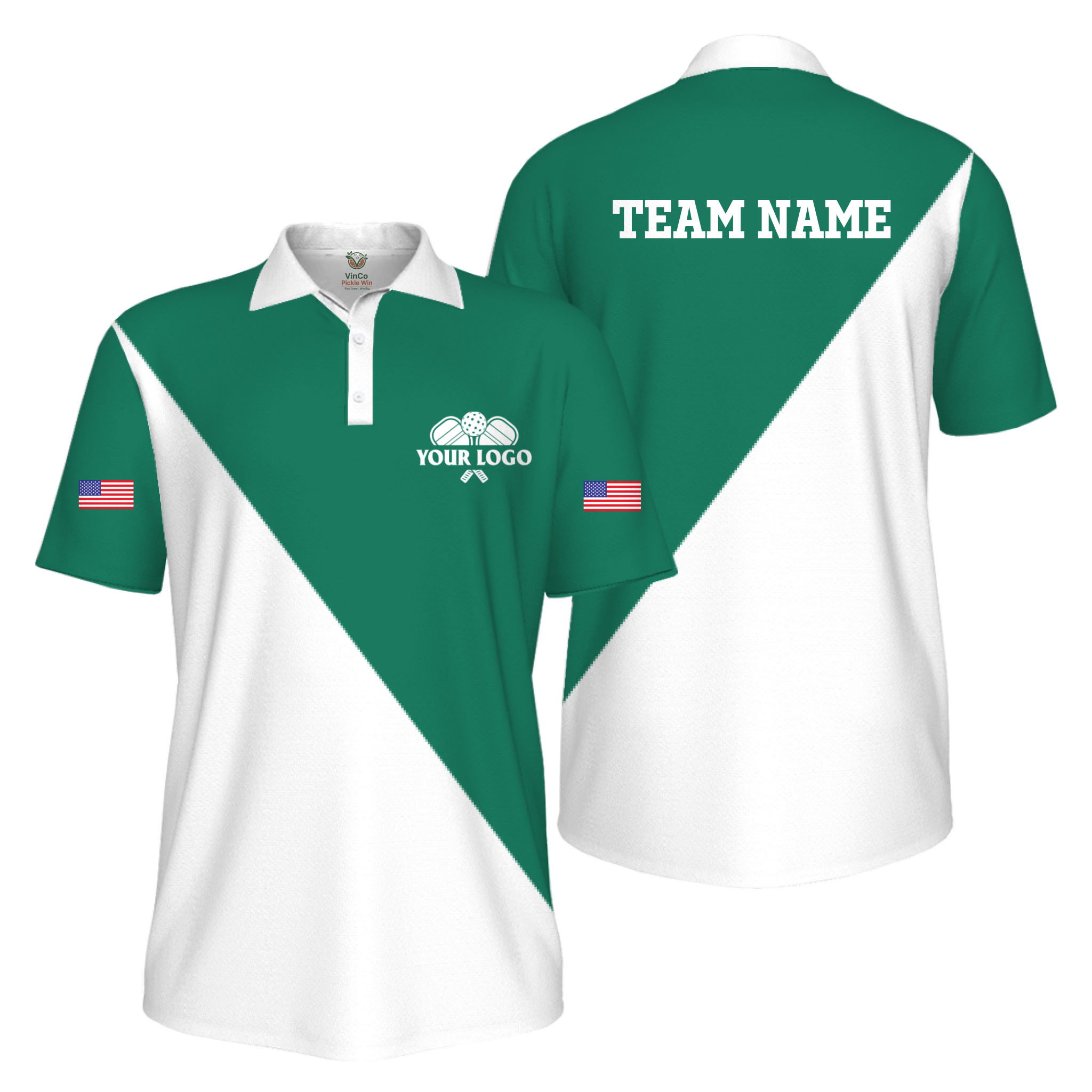 Picklewin Custom Pickleball Club Logo And Name US Flag UV Protection Men Polo Shirt