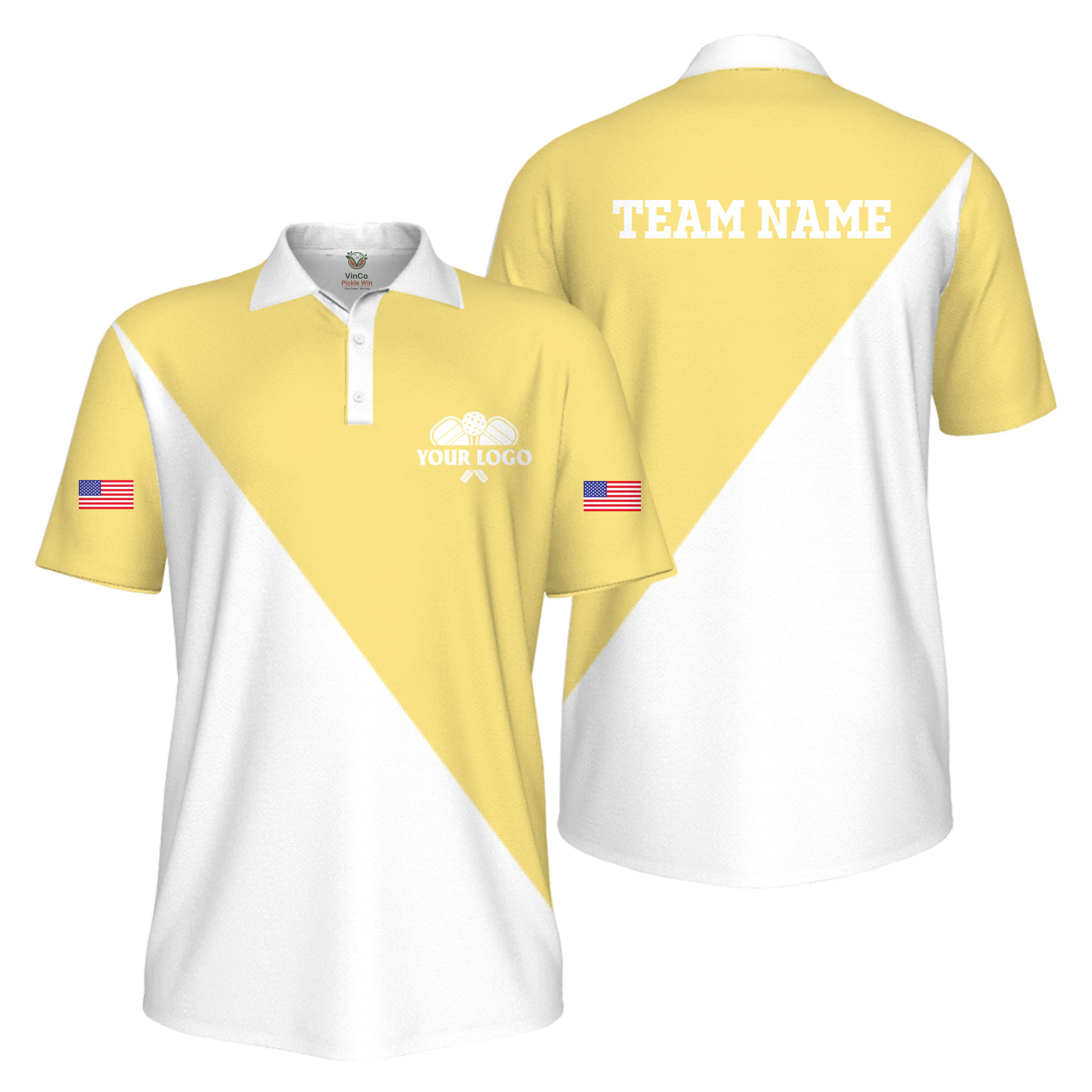 Picklewin Custom Pickleball Club Logo And Name US Flag UV Protection Men Polo Shirt