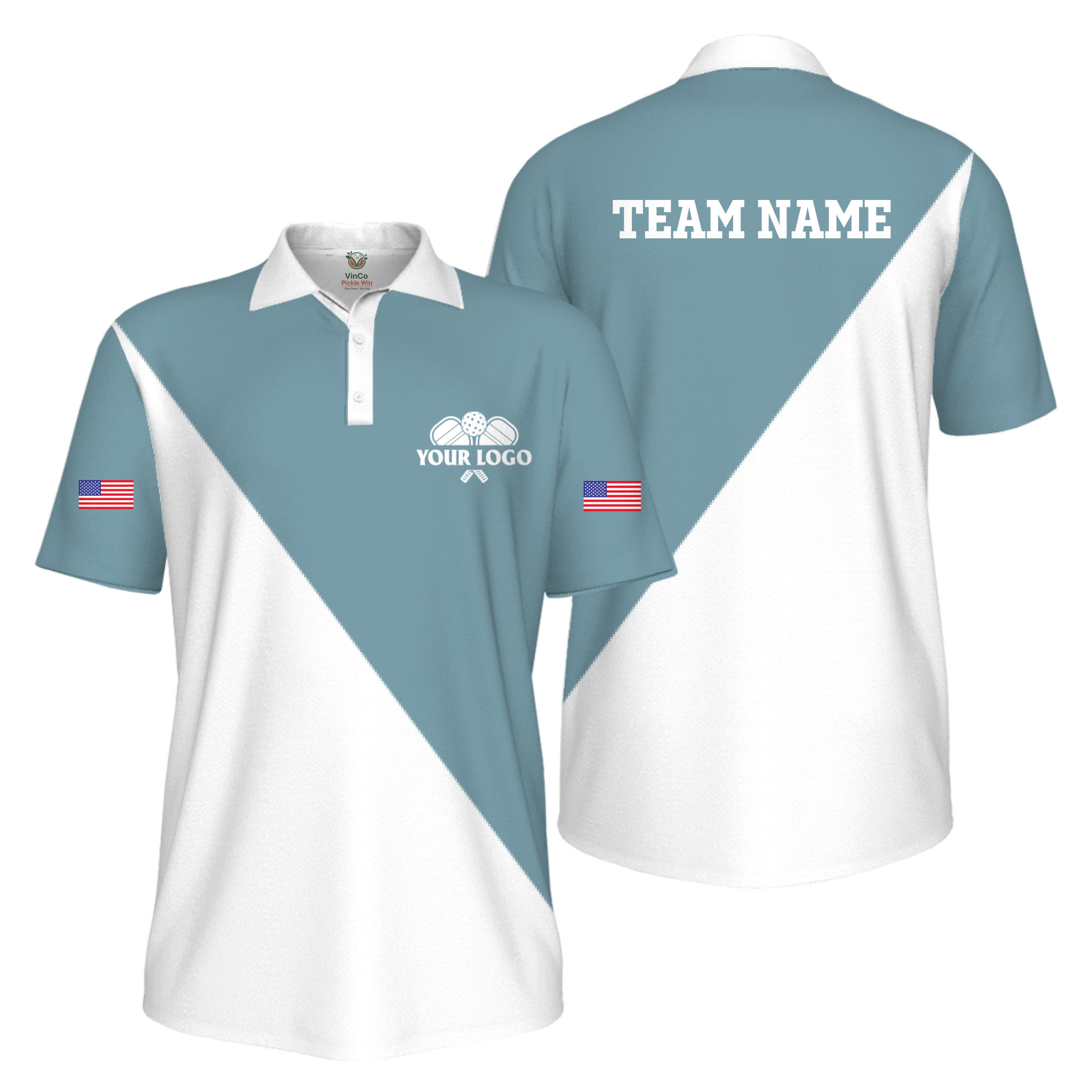 Picklewin Custom Pickleball Club Logo And Name US Flag UV Protection Men Polo Shirt