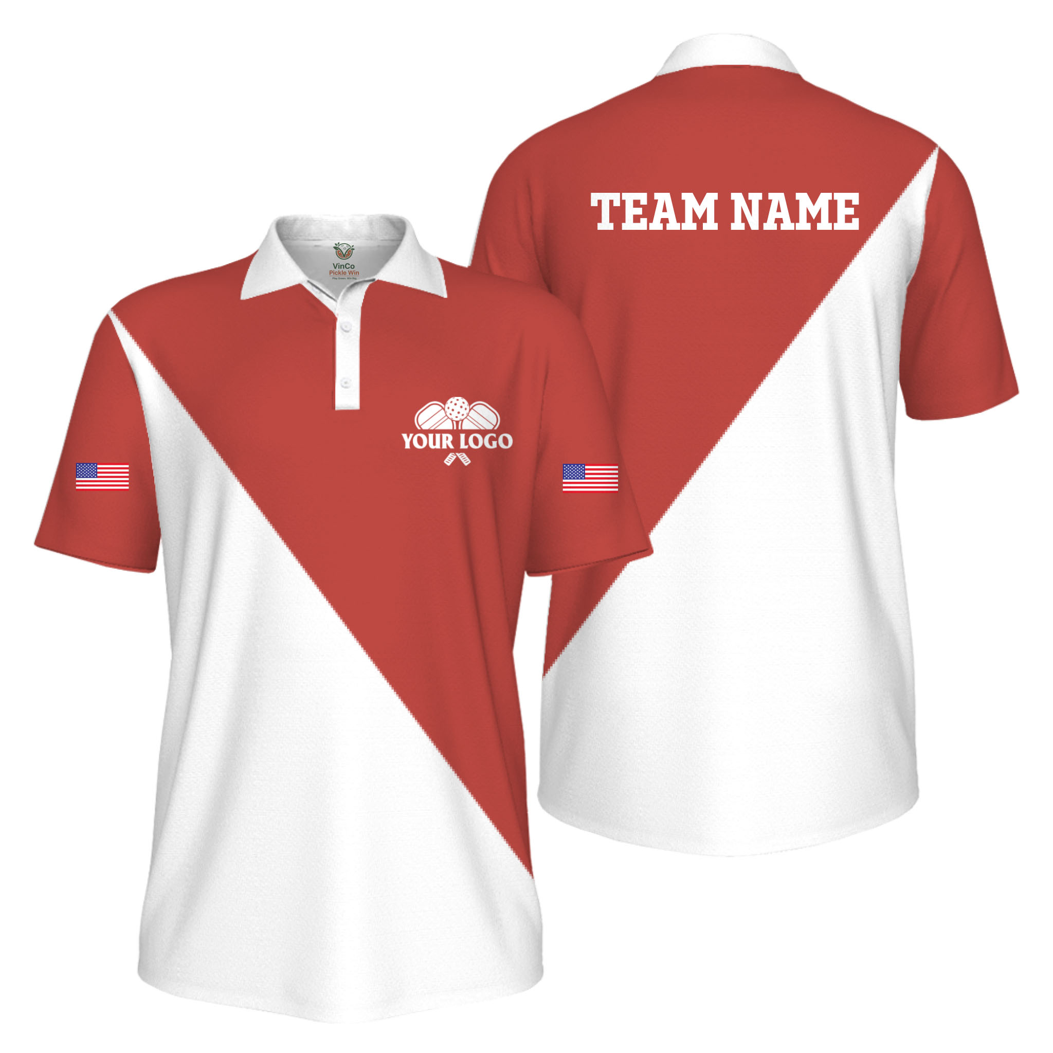 Picklewin Custom Pickleball Club Logo And Name US Flag UV Protection Men Polo Shirt
