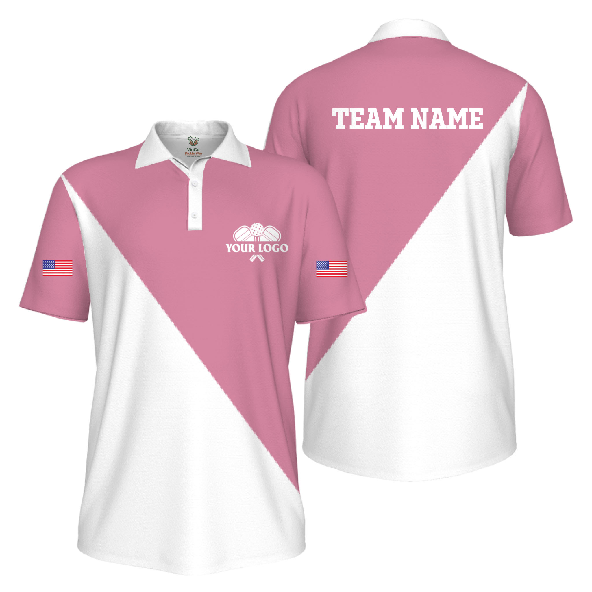 Picklewin Custom Pickleball Club Logo And Name US Flag UV Protection Men Polo Shirt