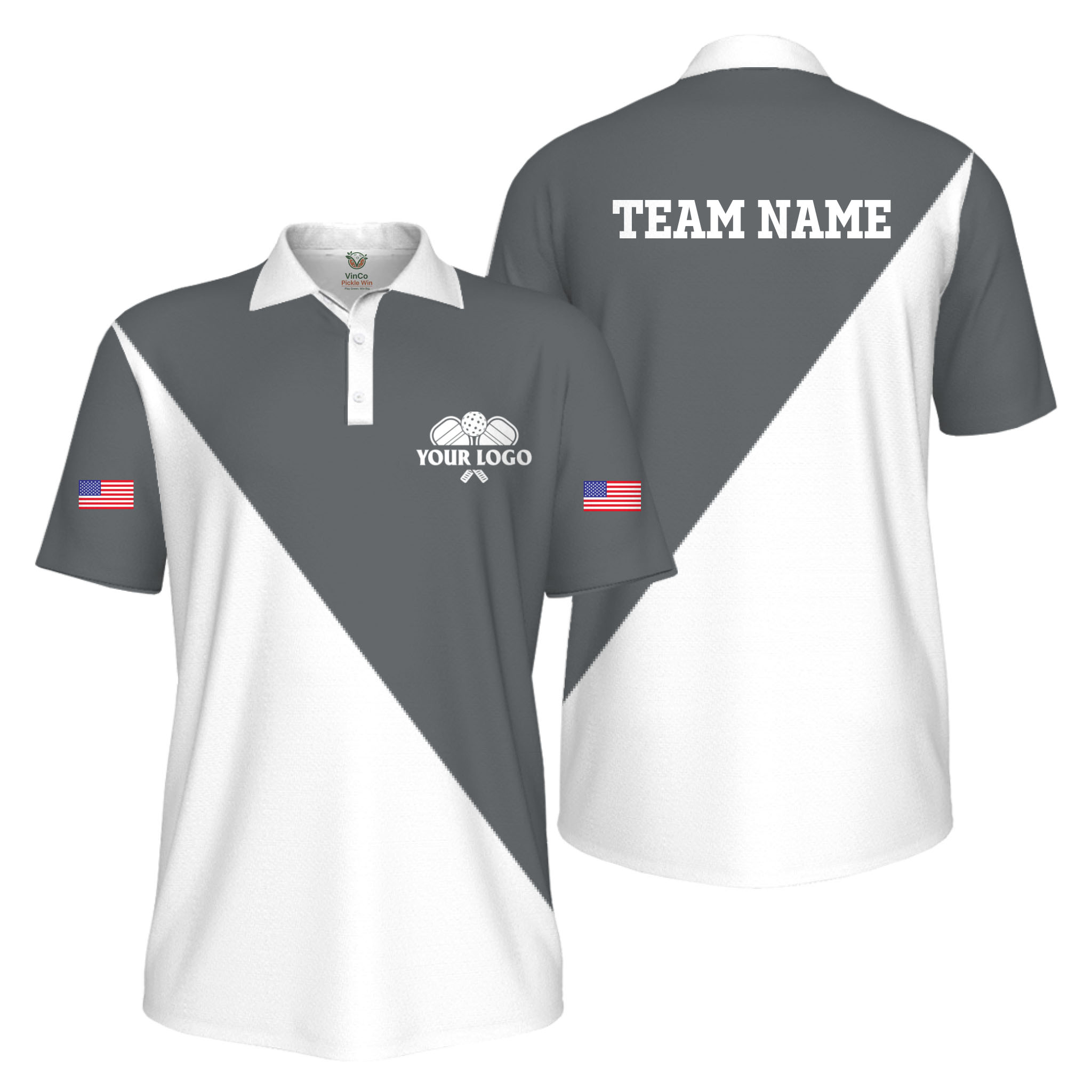 Picklewin Custom Pickleball Club Logo And Name US Flag UV Protection Men Polo Shirt