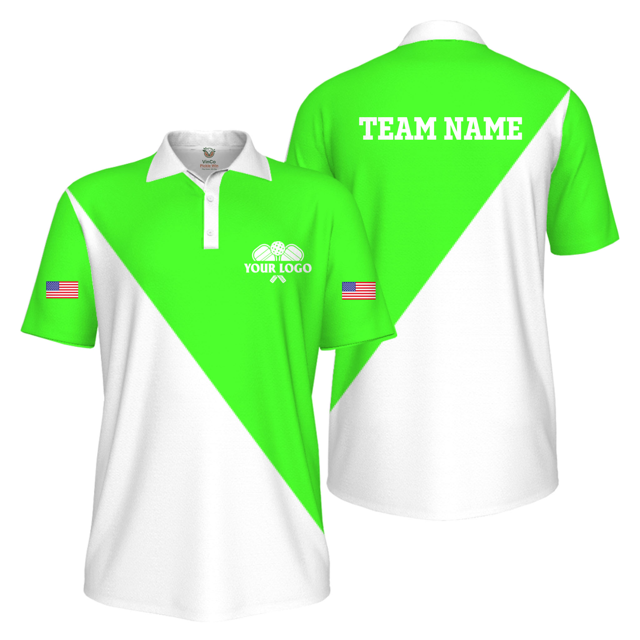 Picklewin Custom Pickleball Club Logo And Name US Flag UV Protection Men Polo Shirt