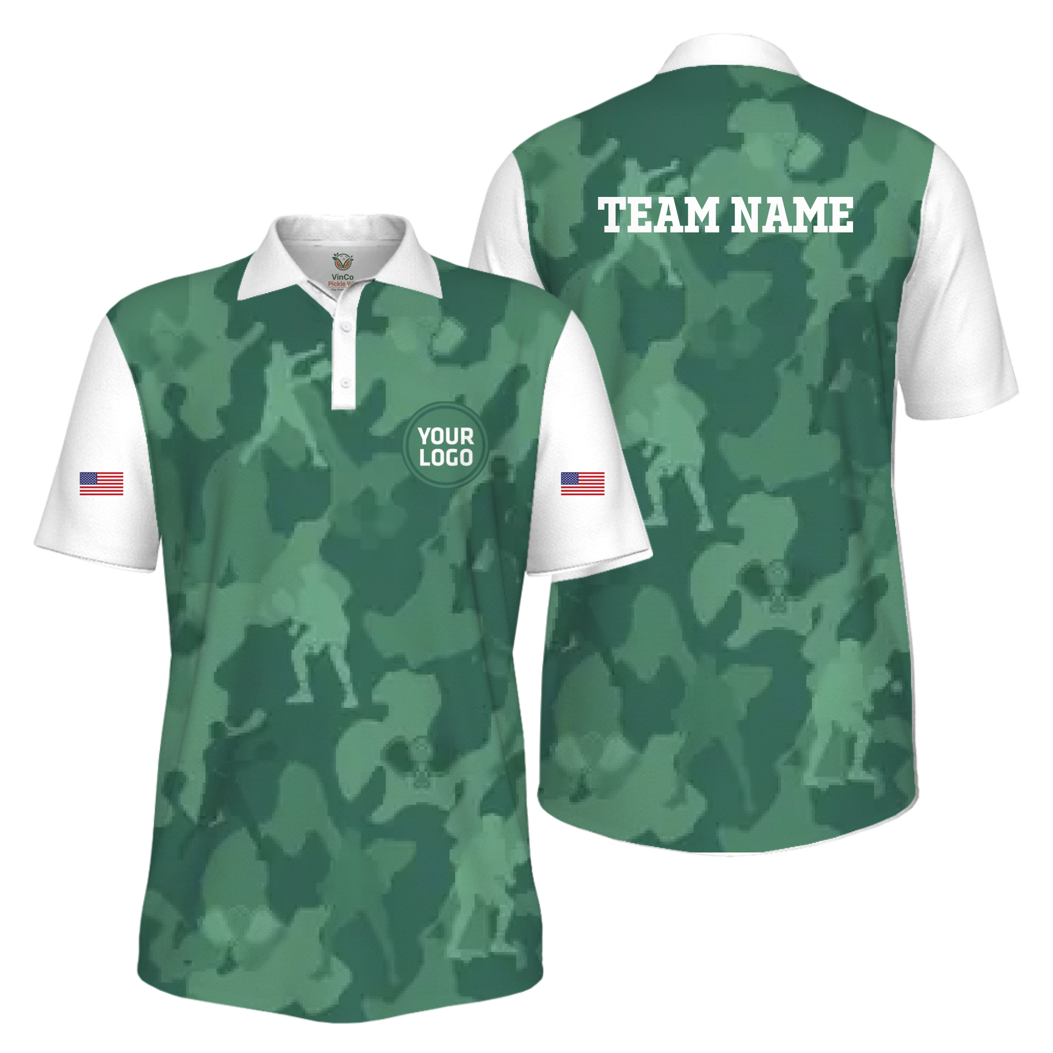 Picklewin Custom Pickleball Logo And Team Name Camo Polo Shirt For Men