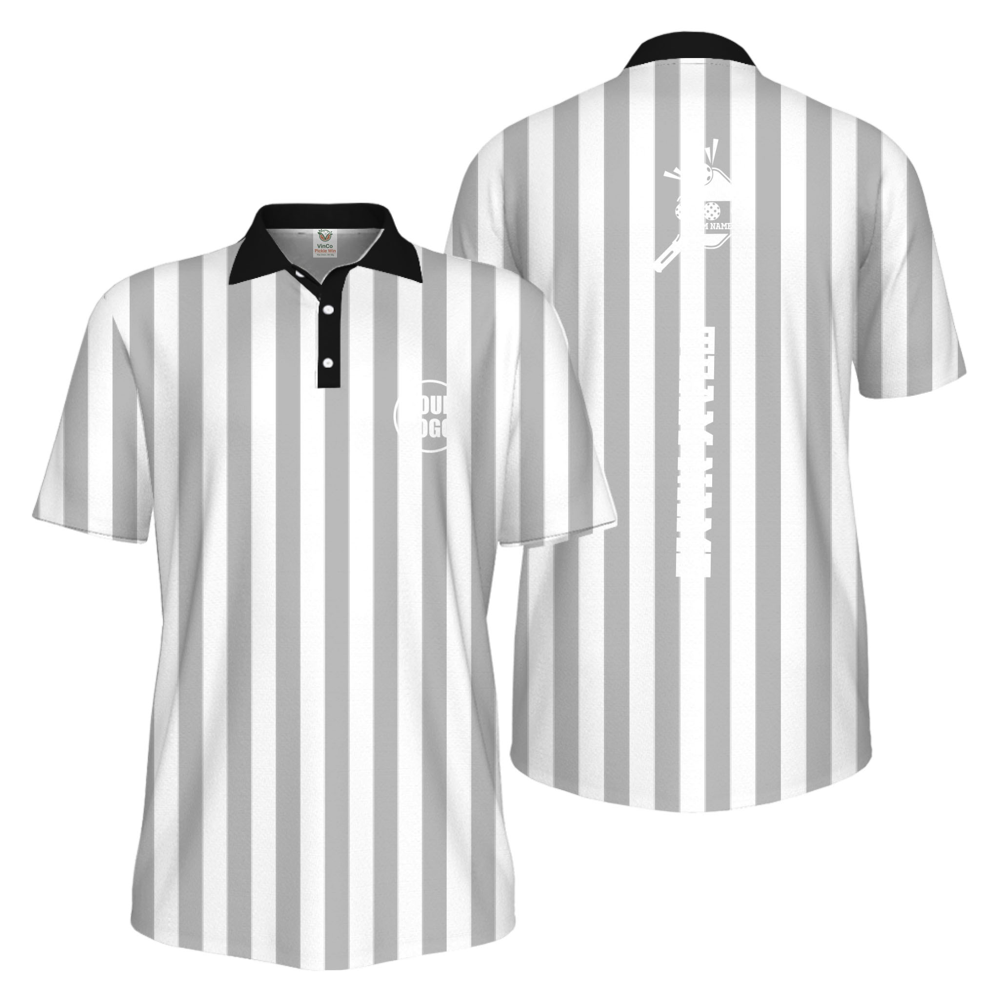 Picklewin Custom Pickleball Logo And Team Name Stripe UV Protection Men Polo Shirt