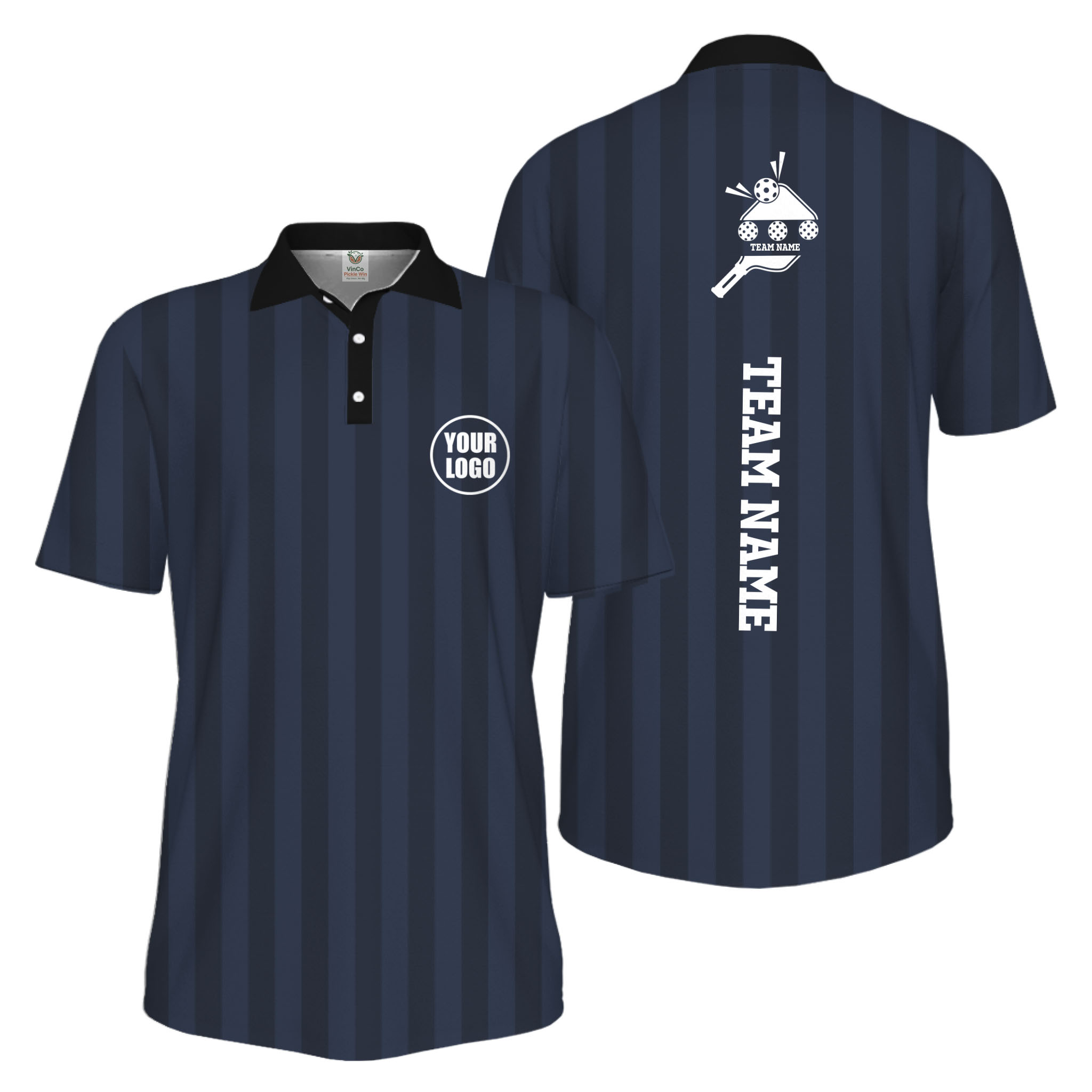 Picklewin Custom Pickleball Logo And Team Name Stripe UV Protection Men Polo Shirt
