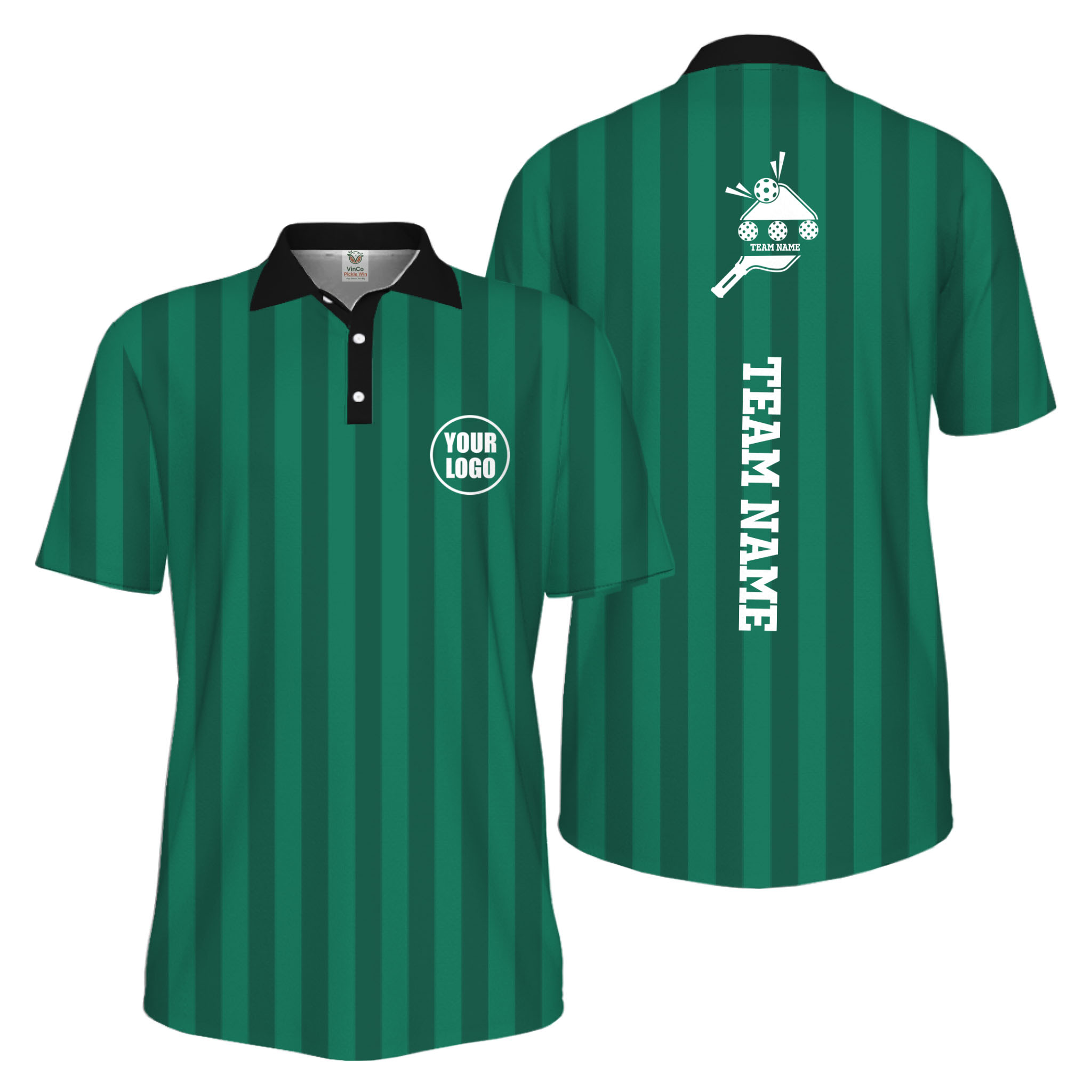 Picklewin Custom Pickleball Logo And Team Name Stripe UV Protection Men Polo Shirt