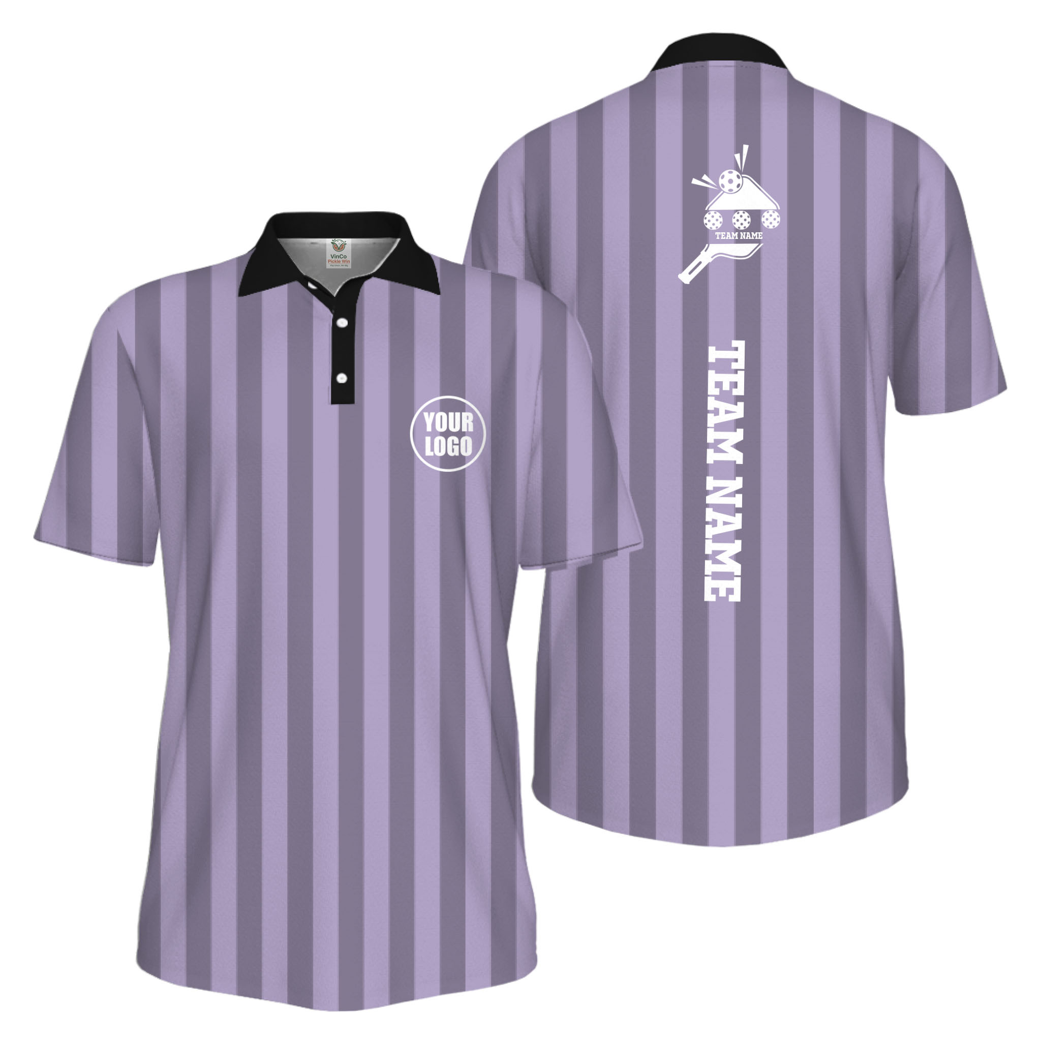 Picklewin Custom Pickleball Logo And Team Name Stripe UV Protection Men Polo Shirt