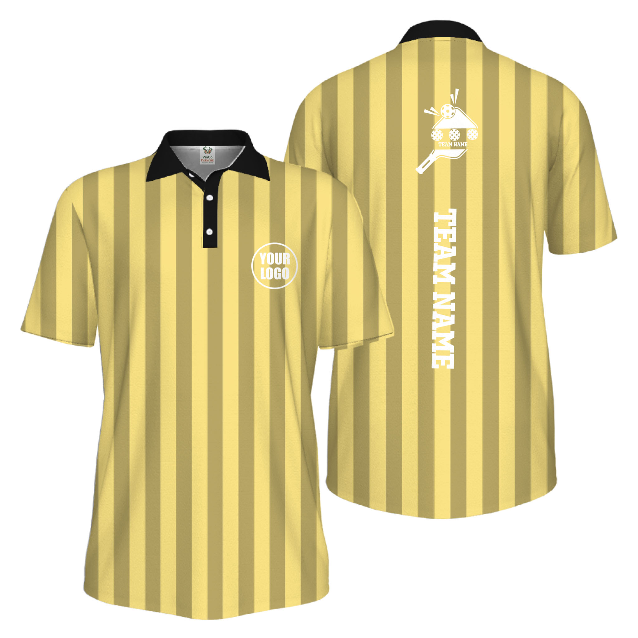 Picklewin Custom Pickleball Logo And Team Name Stripe UV Protection Men Polo Shirt