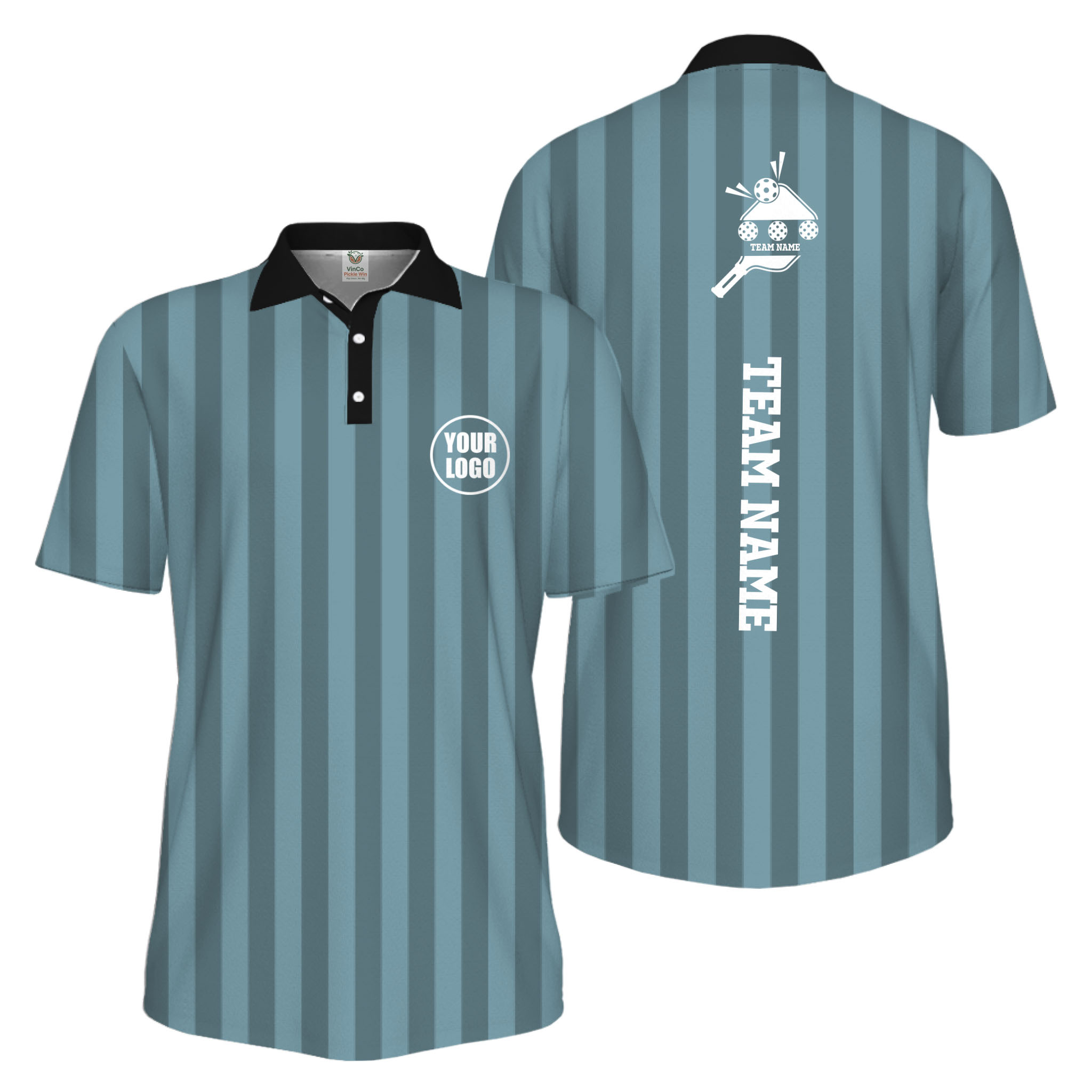 Picklewin Custom Pickleball Logo And Team Name Stripe UV Protection Men Polo Shirt