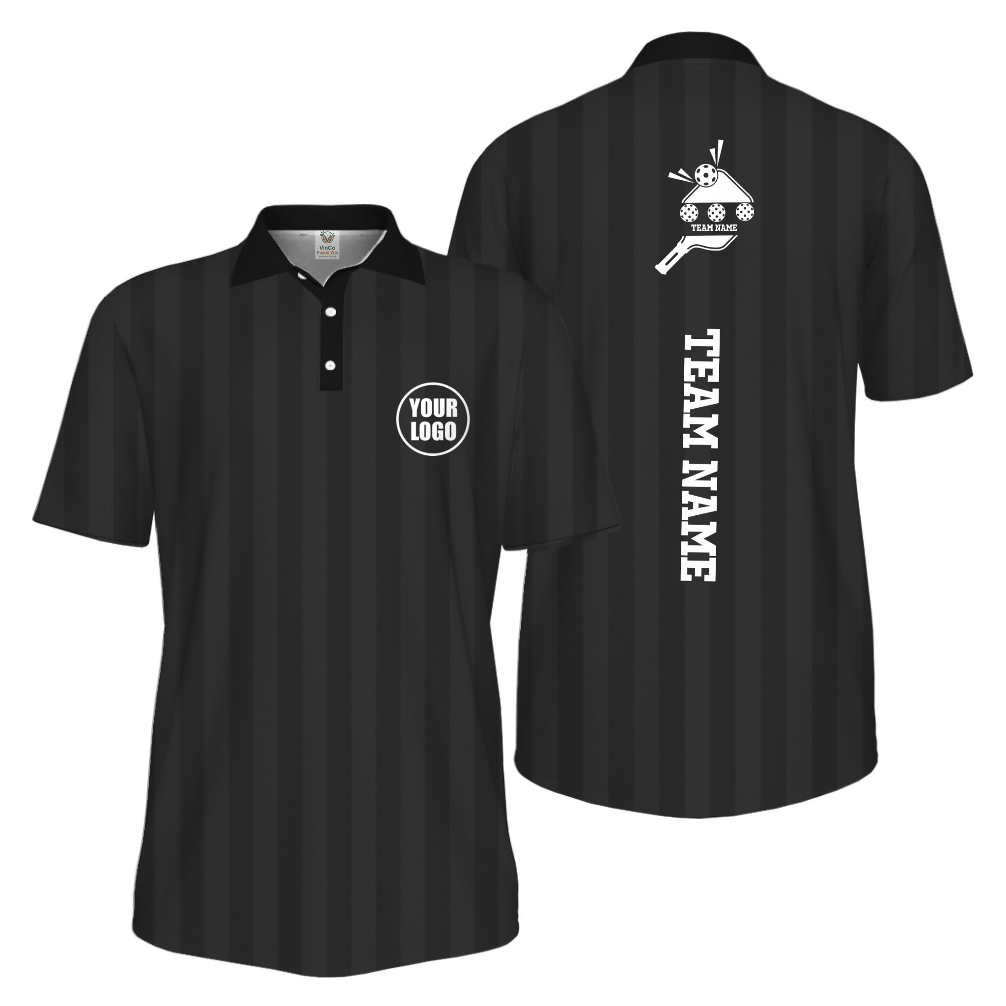 Picklewin Custom Pickleball Logo And Team Name Stripe UV Protection Men Polo Shirt