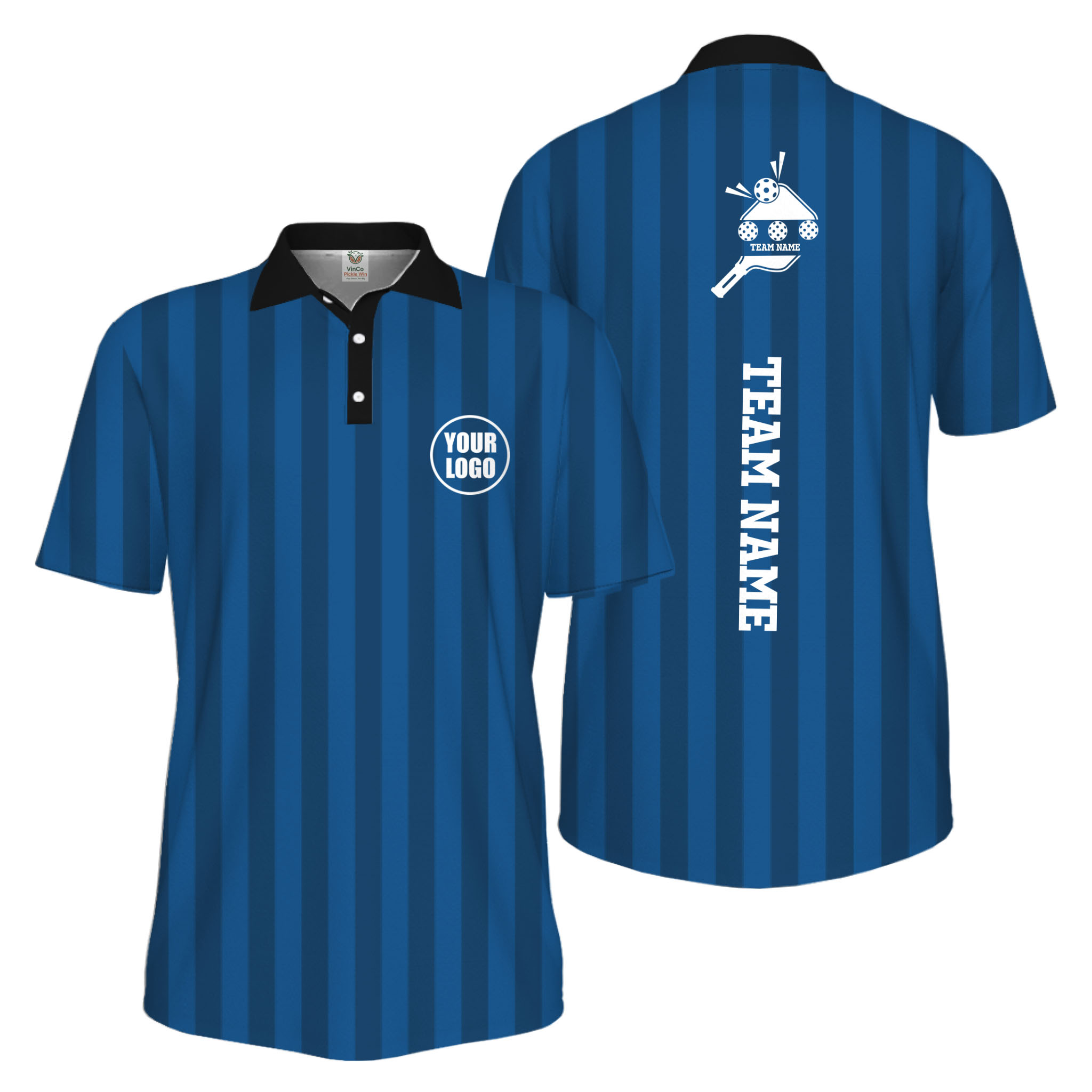 Picklewin Custom Pickleball Logo And Team Name Stripe UV Protection Men Polo Shirt