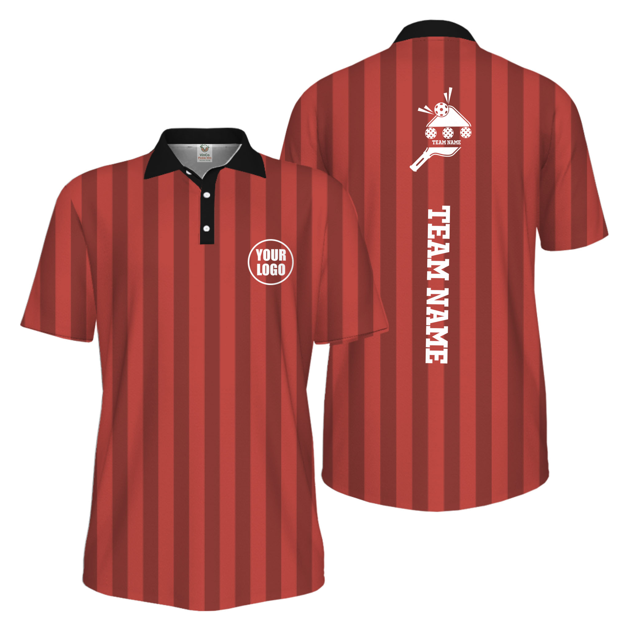Picklewin Custom Pickleball Logo And Team Name Stripe UV Protection Men Polo Shirt