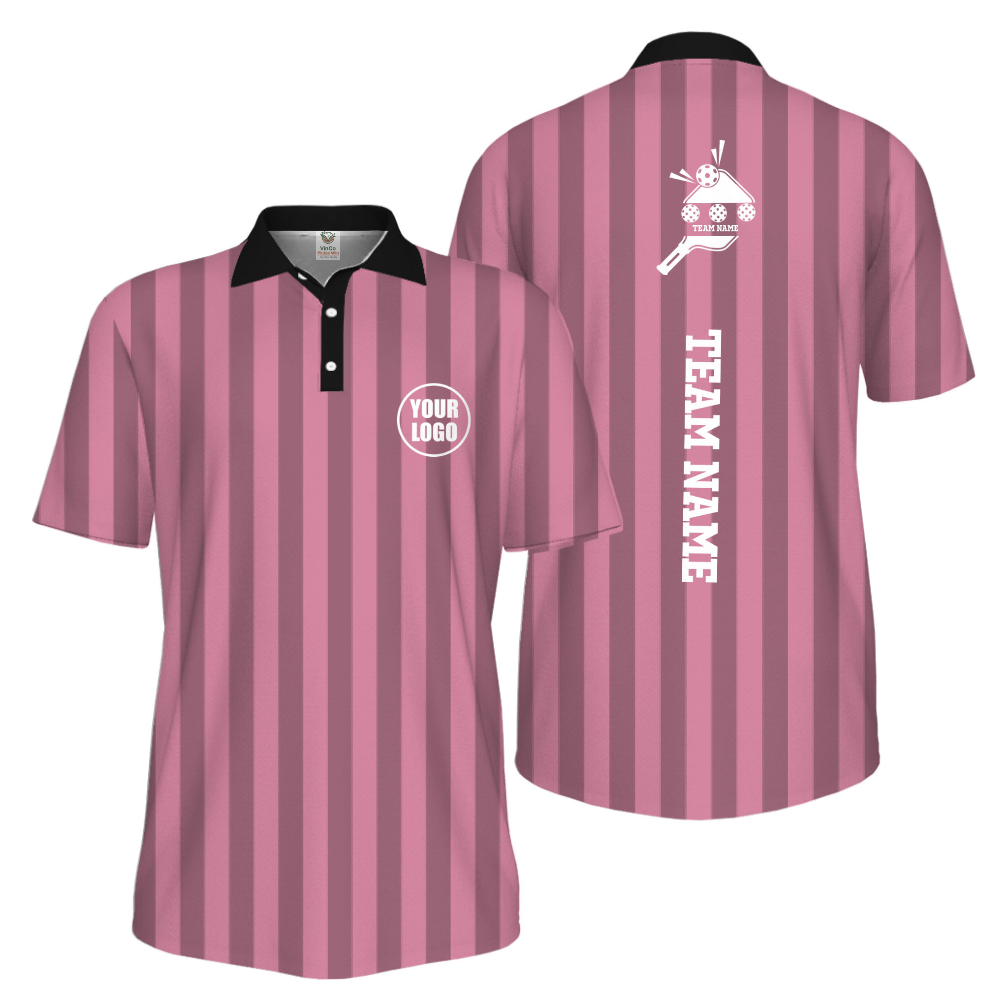 Picklewin Custom Pickleball Logo And Team Name Stripe UV Protection Men Polo Shirt
