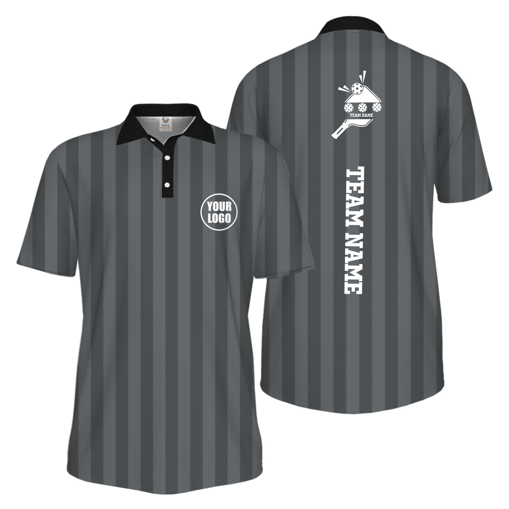 Picklewin Custom Pickleball Logo And Team Name Stripe UV Protection Men Polo Shirt