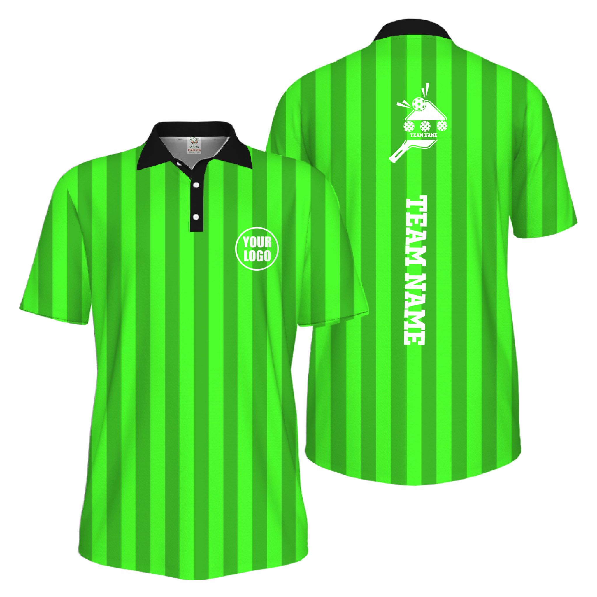 Picklewin Custom Pickleball Logo And Team Name Stripe UV Protection Men Polo Shirt