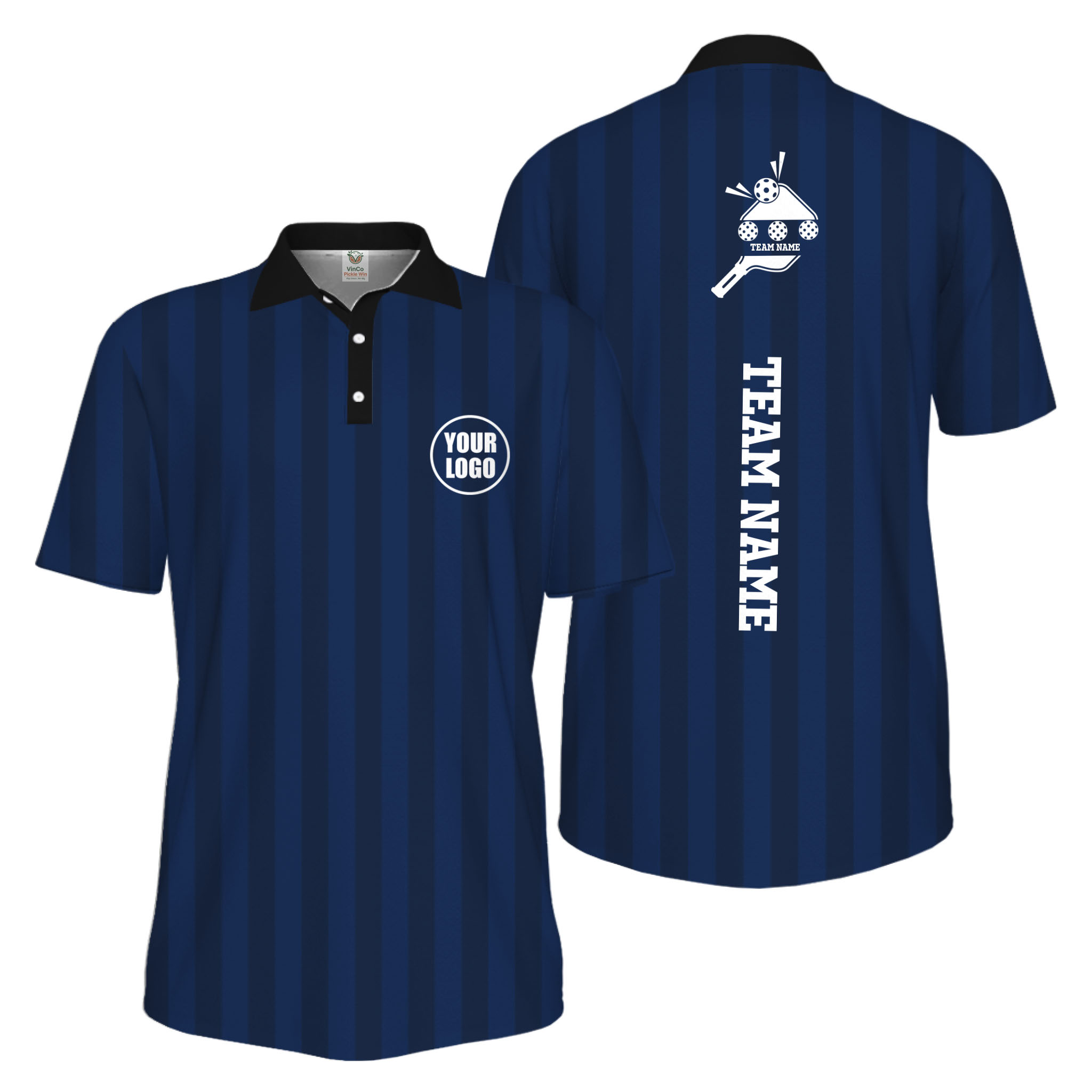 Picklewin Custom Pickleball Logo And Team Name Stripe UV Protection Men Polo Shirt