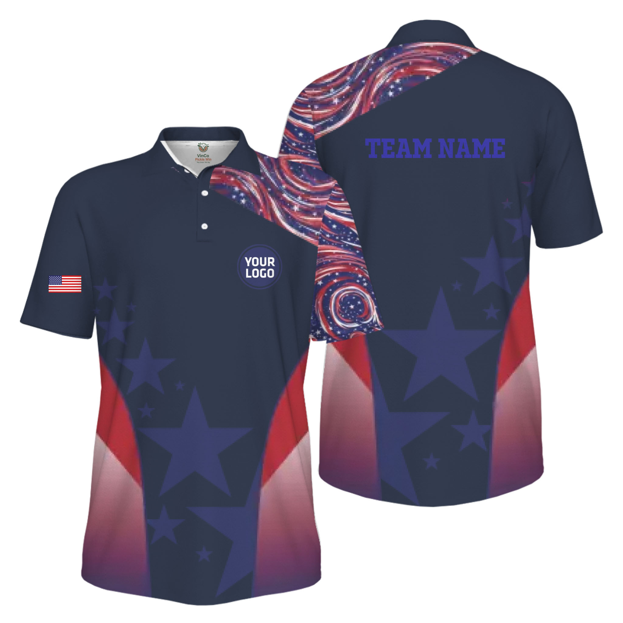 Picklewin Custom Pickleball Logo Patriotic Men Polo Shirt Live Preview