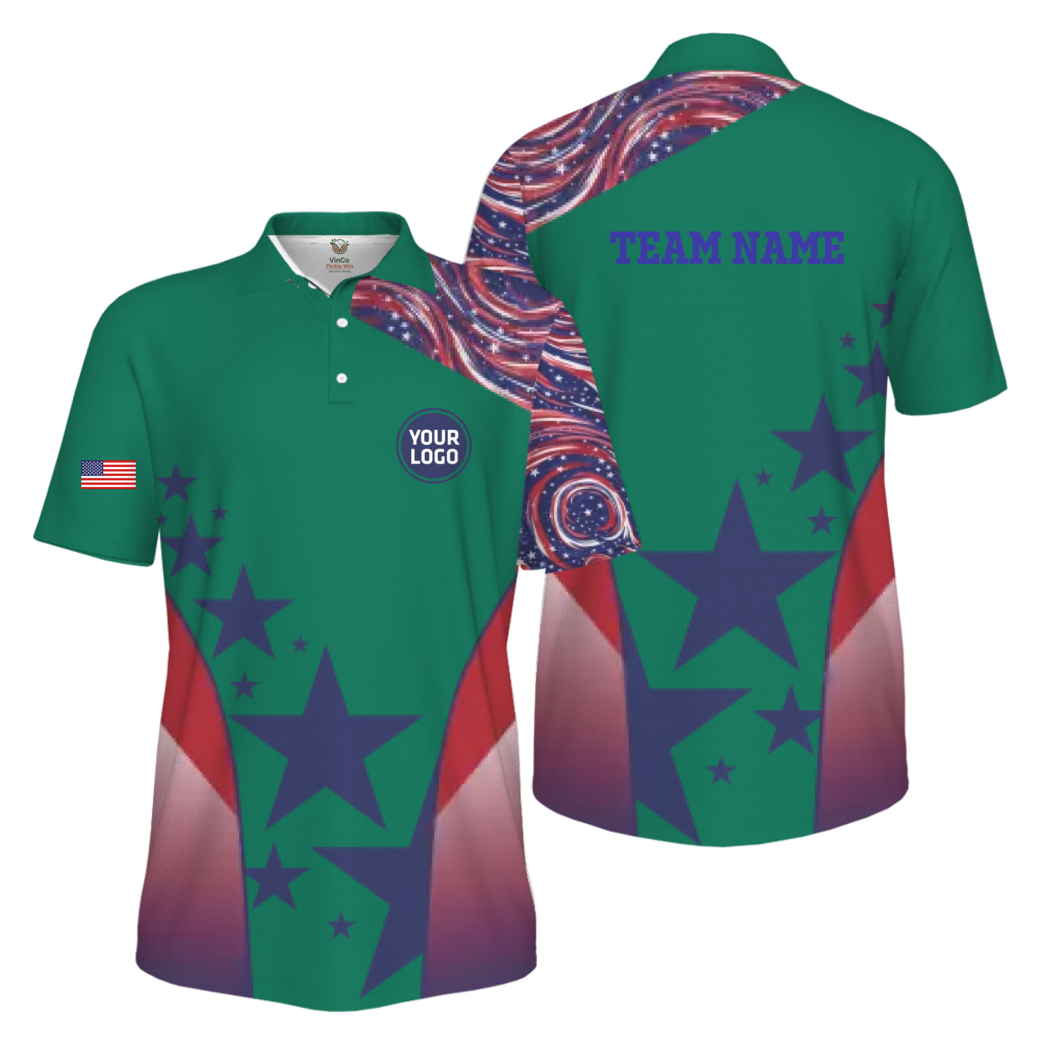 Picklewin Custom Pickleball Logo Patriotic Men Polo Shirt Live Preview