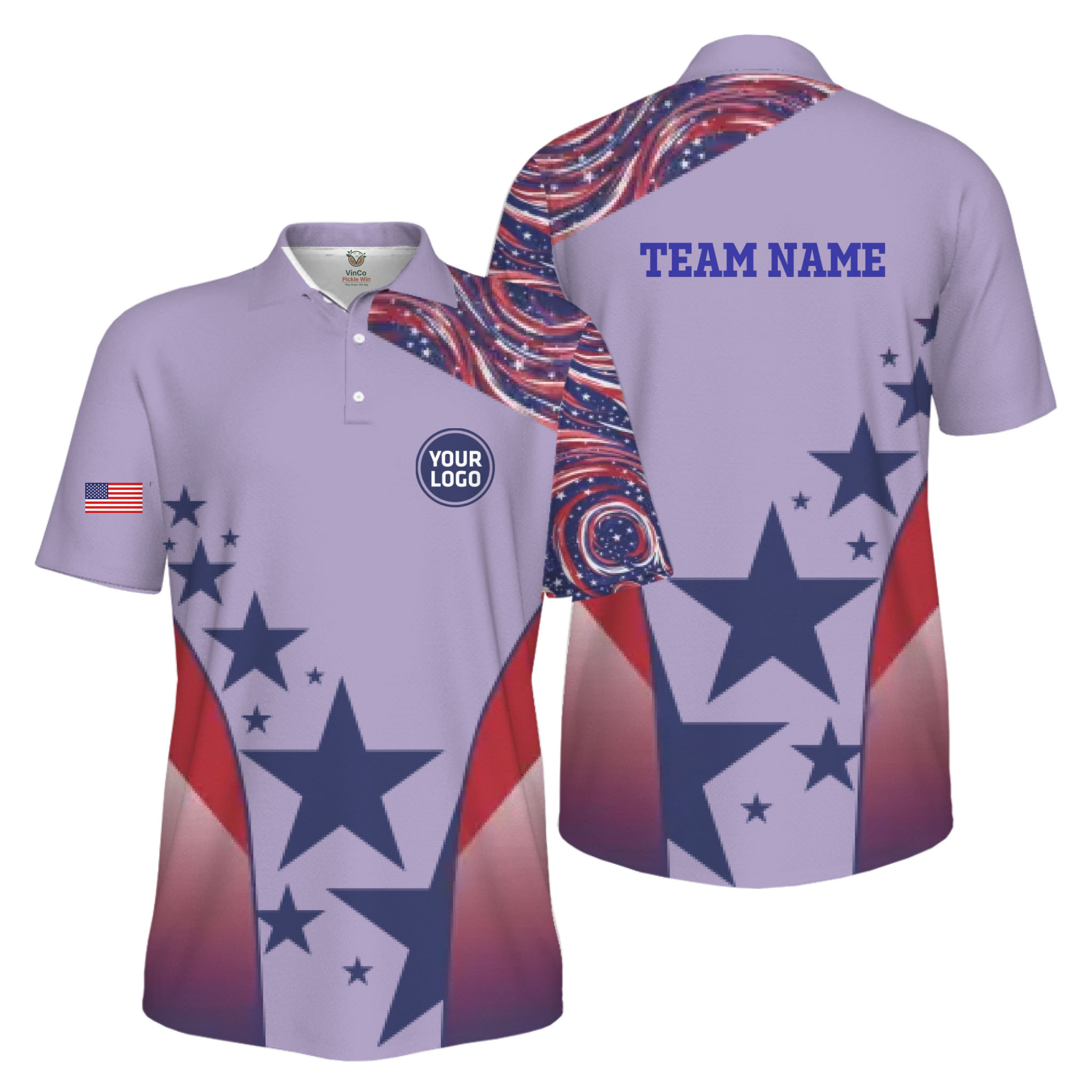 Picklewin Custom Pickleball Logo Patriotic Men Polo Shirt Live Preview