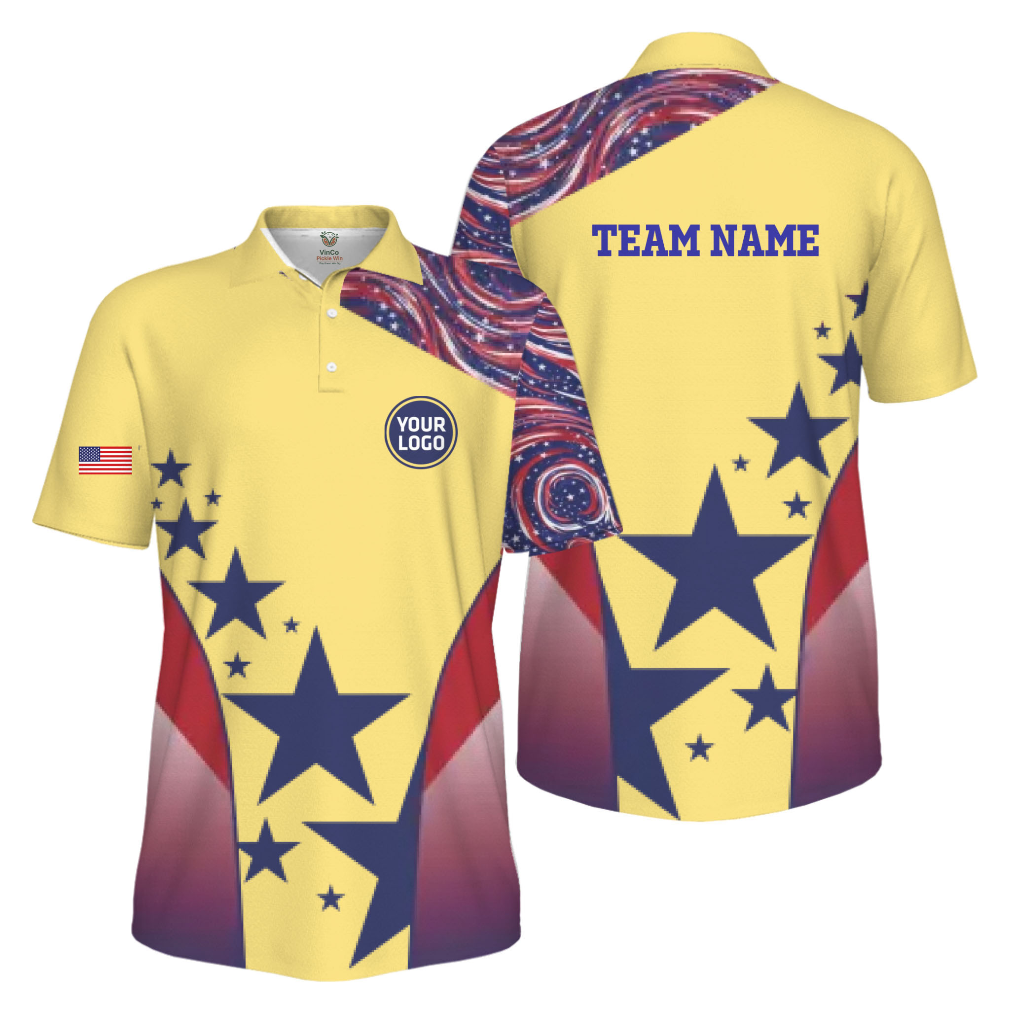 Picklewin Custom Pickleball Logo Patriotic Men Polo Shirt Live Preview