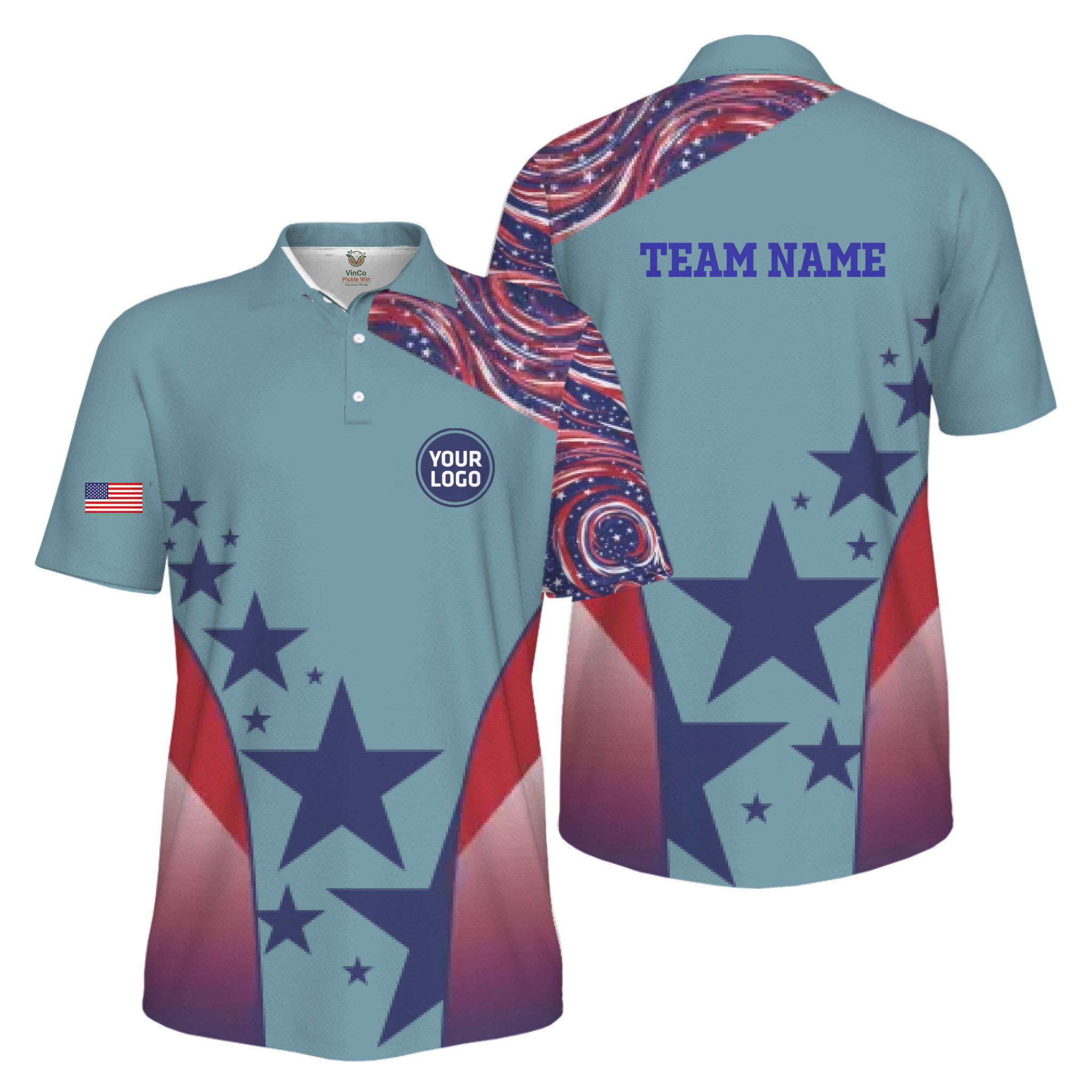 Picklewin Custom Pickleball Logo Patriotic Men Polo Shirt Live Preview