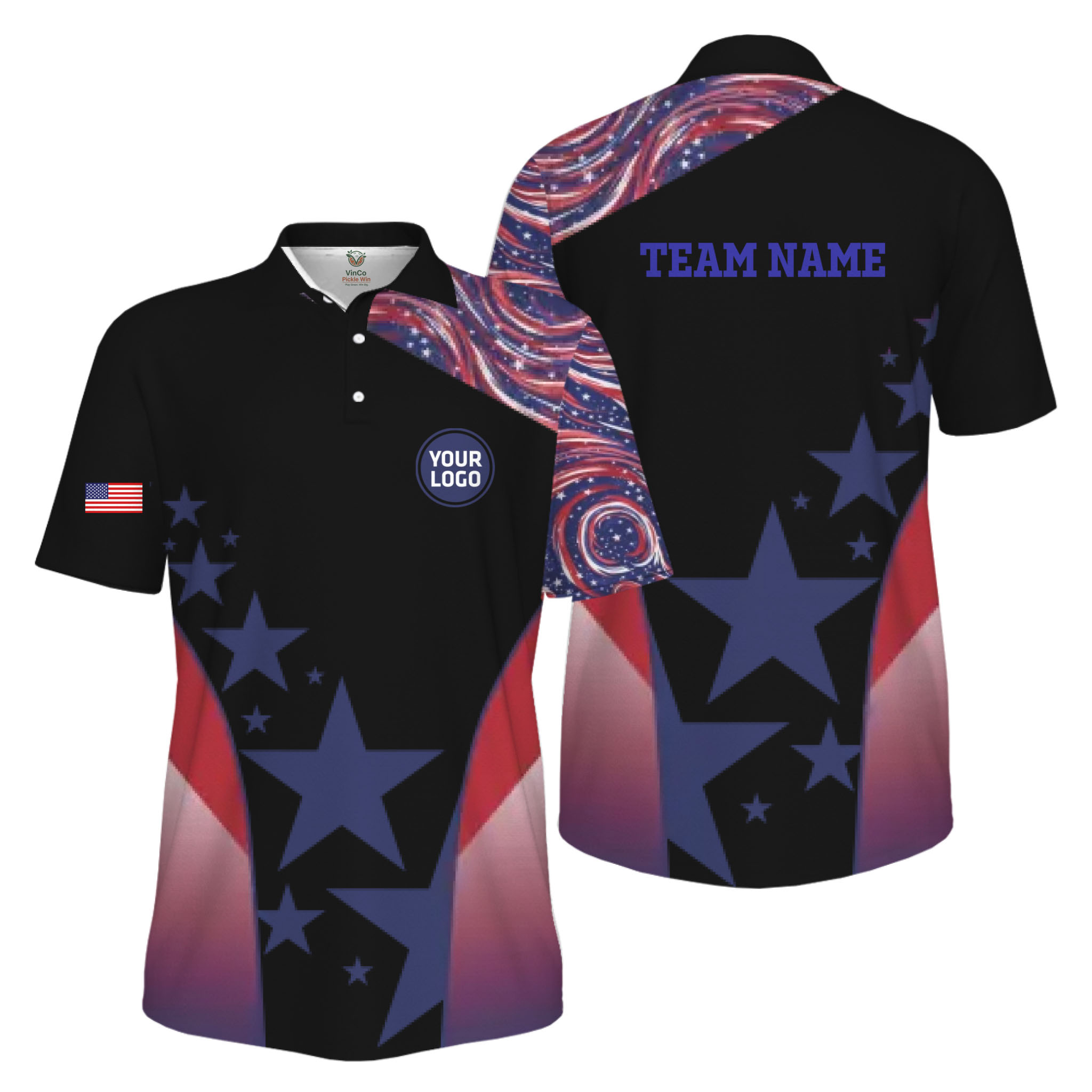 Picklewin Custom Pickleball Logo Patriotic Men Polo Shirt Live Preview