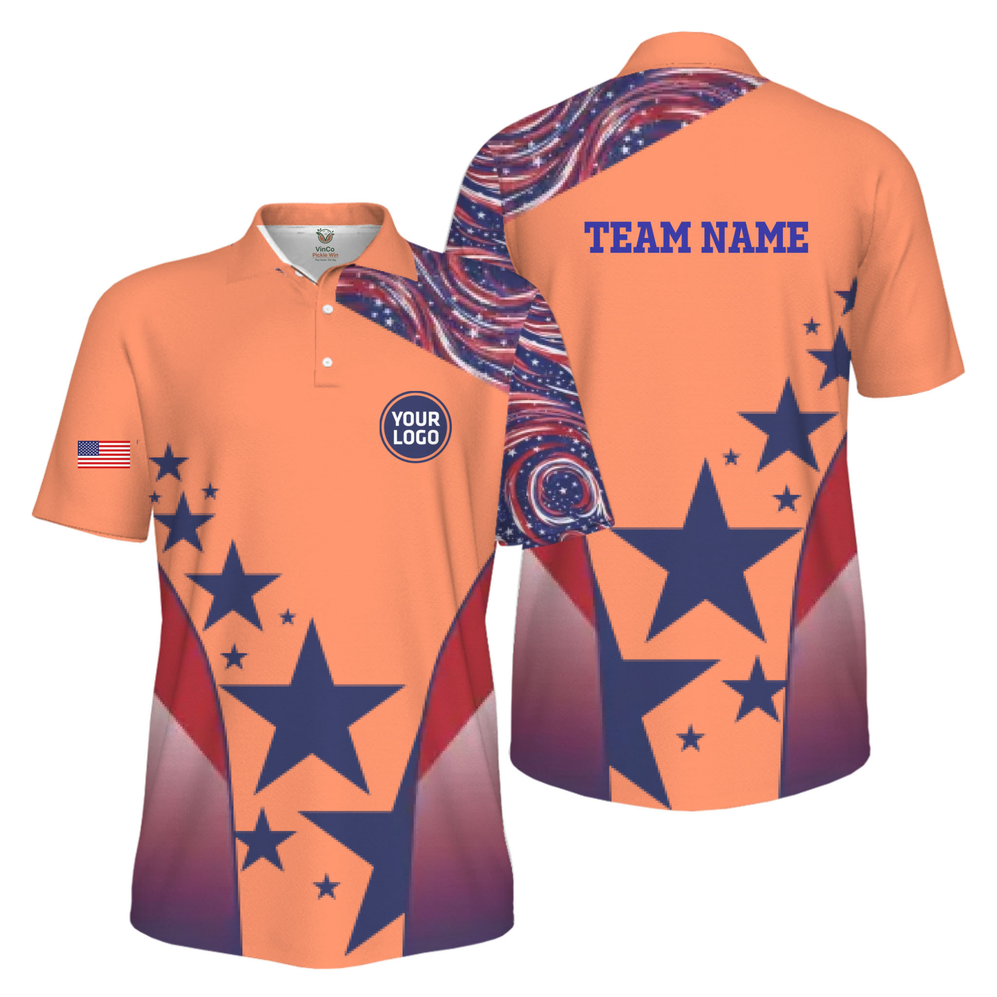Picklewin Custom Pickleball Logo Patriotic Men Polo Shirt Live Preview