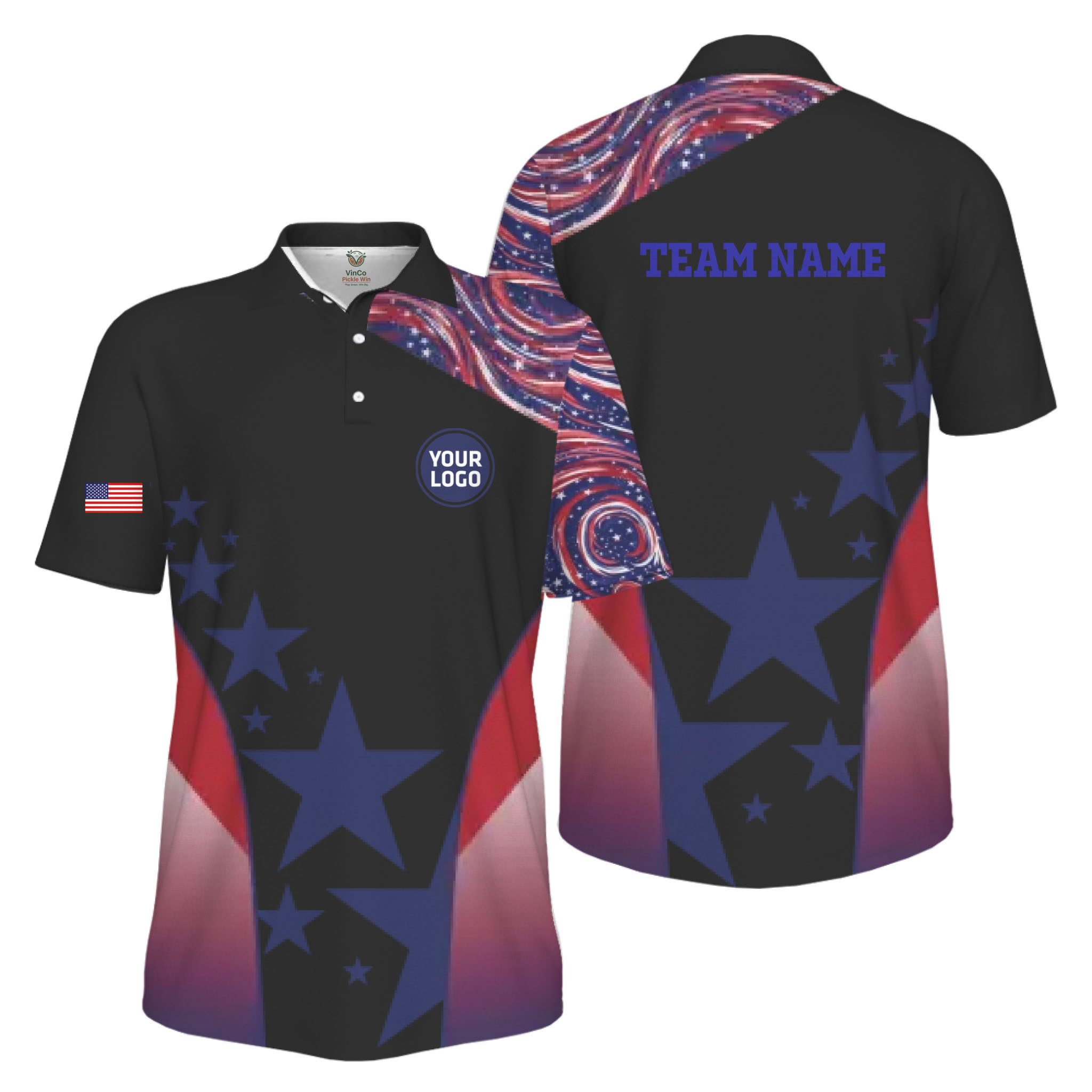 Picklewin Custom Pickleball Logo Patriotic Men Polo Shirt Live Preview